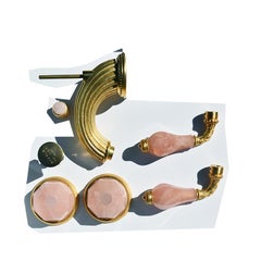 Used Sherle Wagner Rose Quartz and Gold Bathroom Fixtures Faucet Handles 
