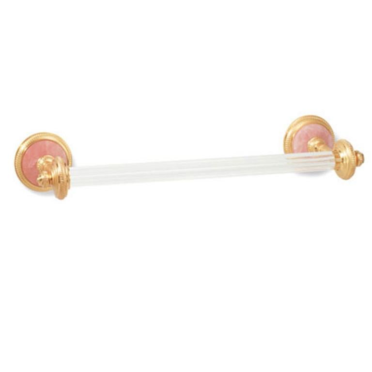 Beautiful rose quartz towel bar by Sherle Wagner. Rose quartz circular end caps make a lovely statement to any bathroom or powder room. 