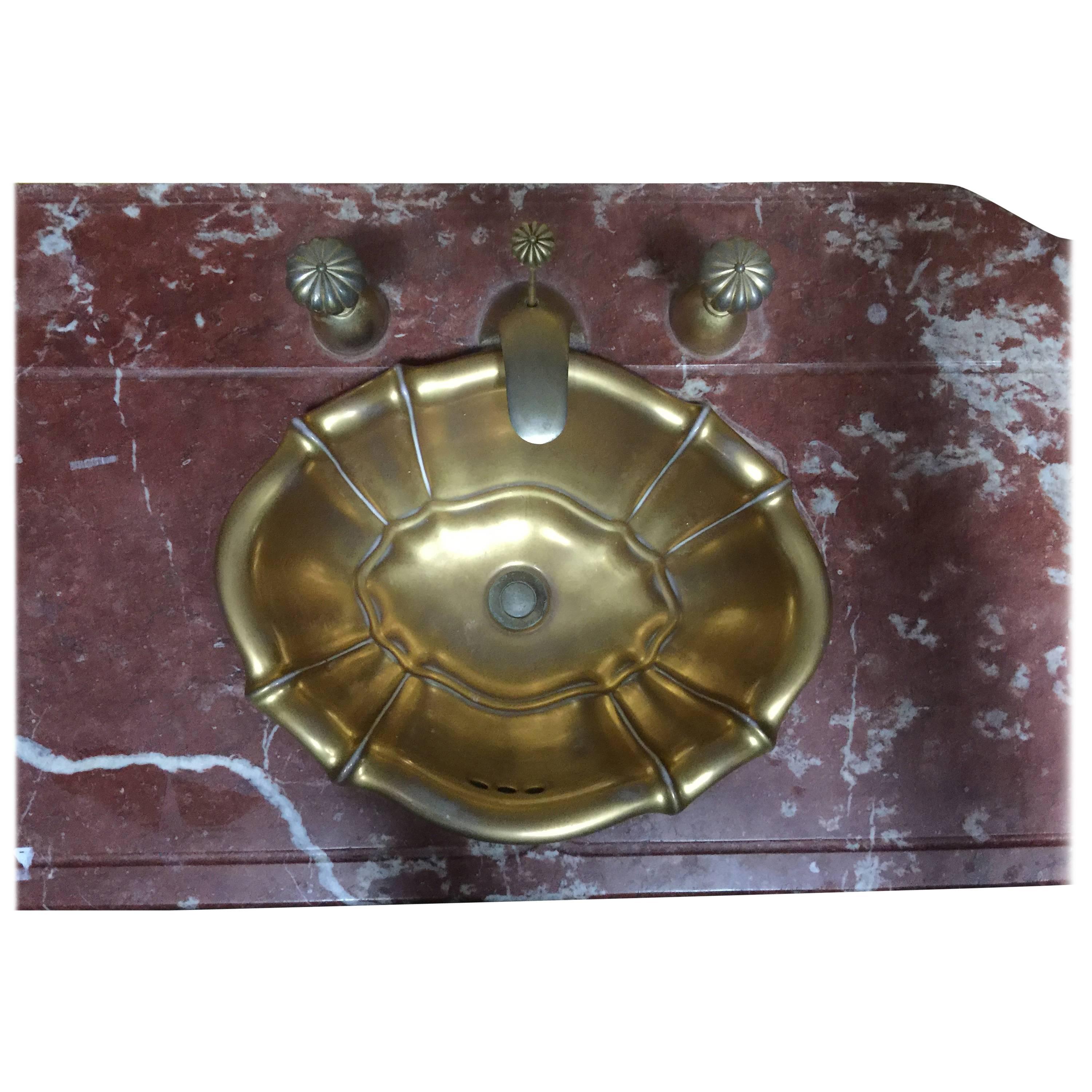 Sherle Wagner Rouge Marble Powder Room Sink Top For Sale