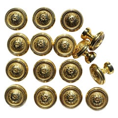 Used Sherle Wagner Round Gold Beaded Rococo Cabinet Drawer Knobs, Set 16