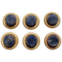 Used Sherle Wagner Semiprecious Lapis Lazuli Knurled Pulls Gold-Plated, Set of 6