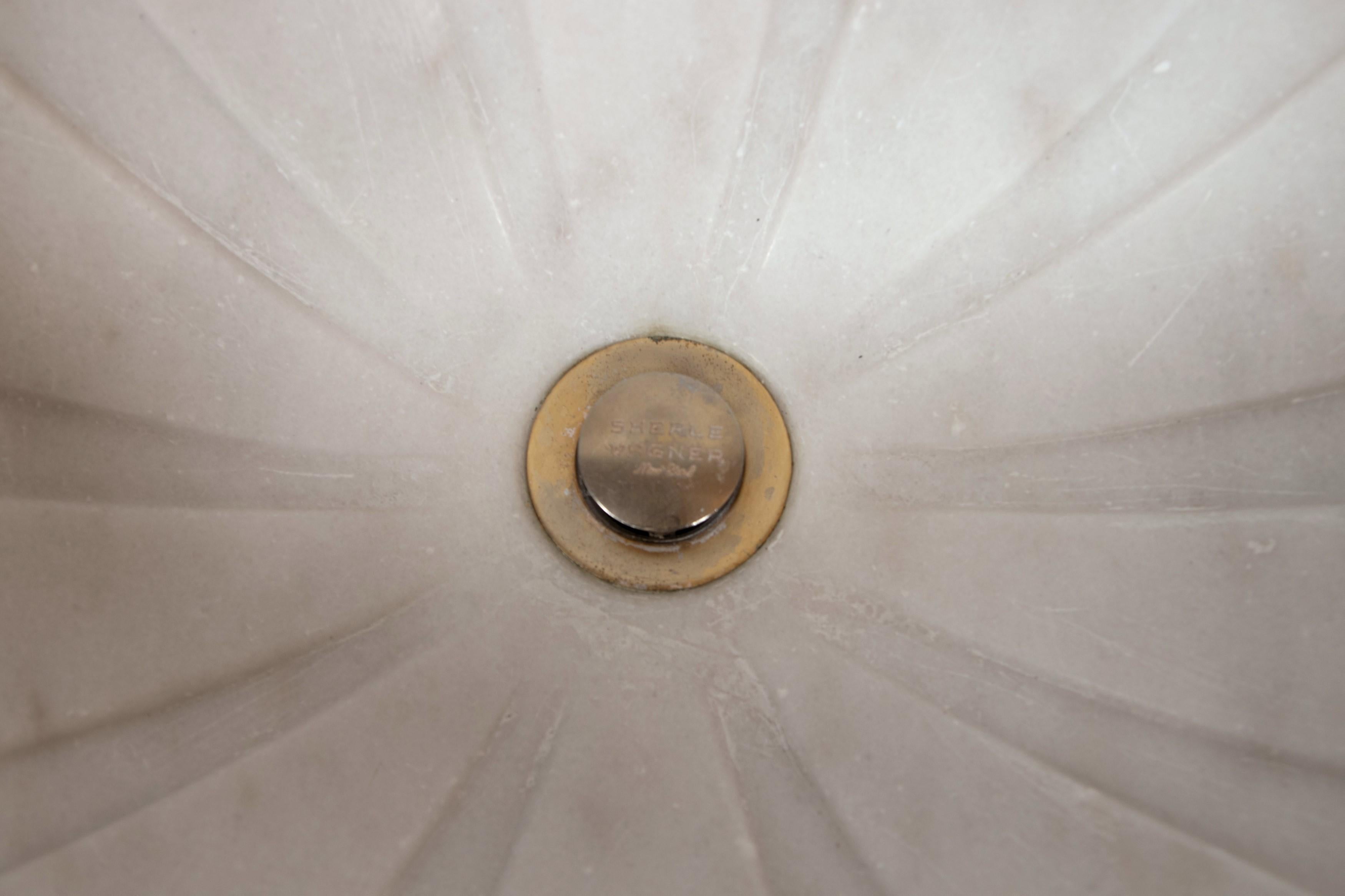 Brass Sherle Wagner White Clamshell Marble Sink Gilt + Cut Glass Hardware