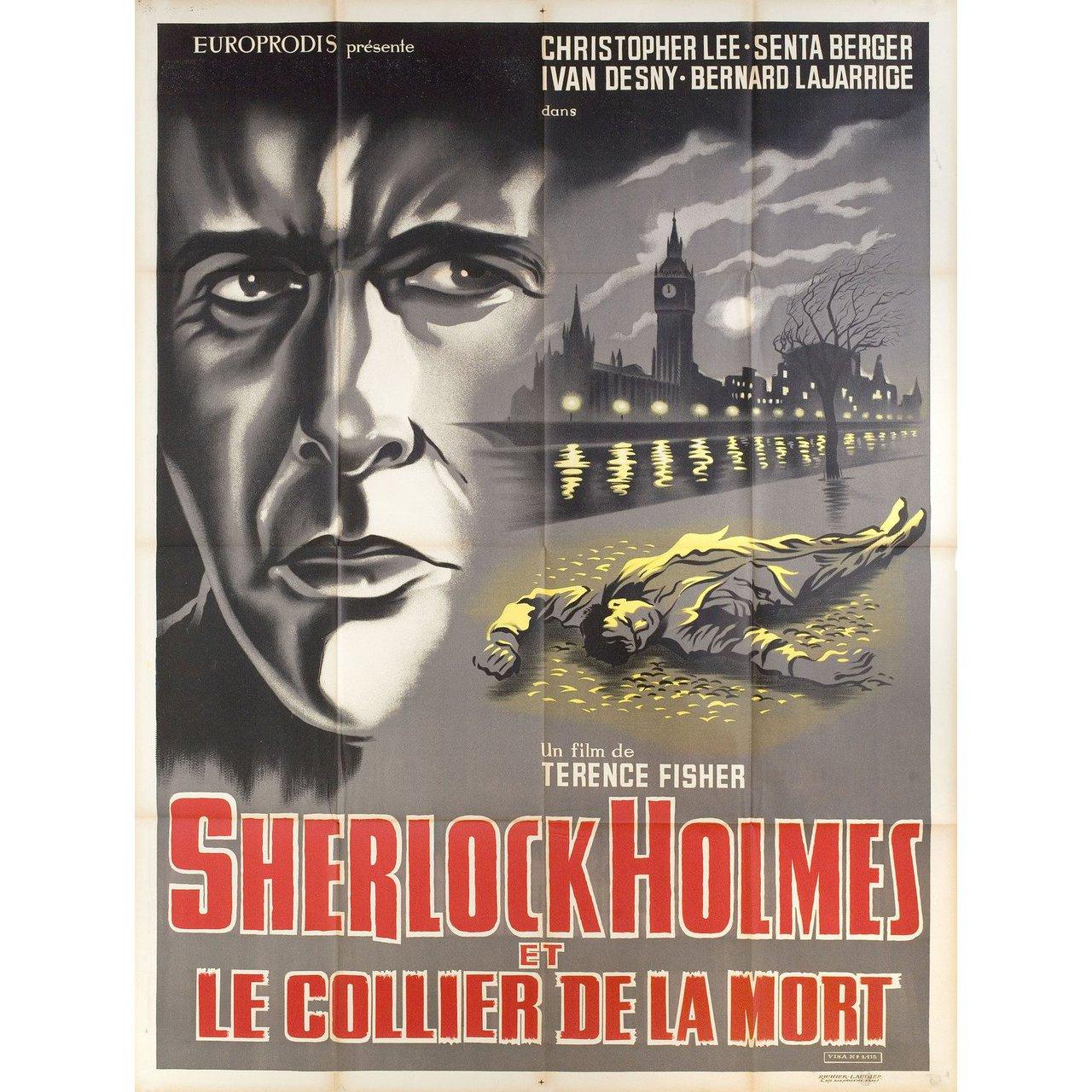 Original 1962 French grande poster for the film Sherlock Holmes and the Deadly Necklace (Sherlock Holmes und das Halsband des Todes) directed by Terence Fisher with Christopher Lee / Hans Sohnker / Hans Nielsen / Senta Berger. Very good-fine