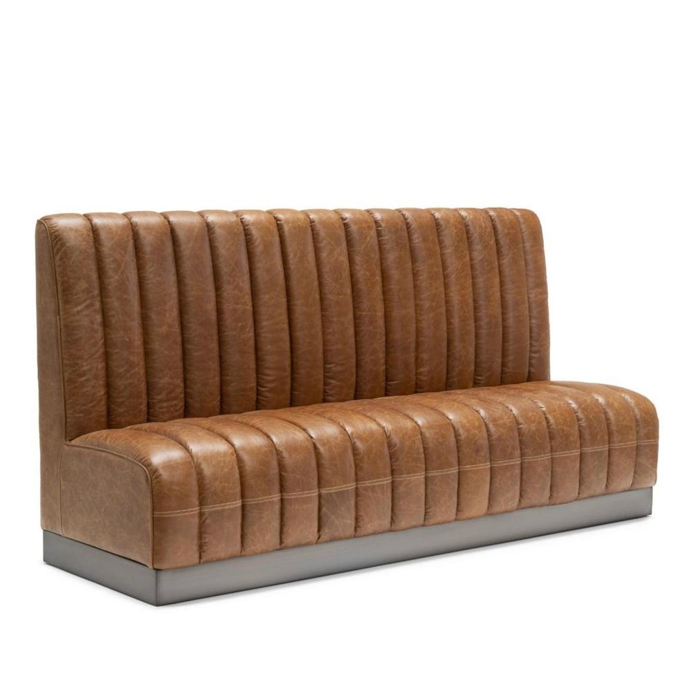 Sofa Sherlock Single with wooden structure, upholstered and 
covered with leather style in brown finish. With grey metal base.