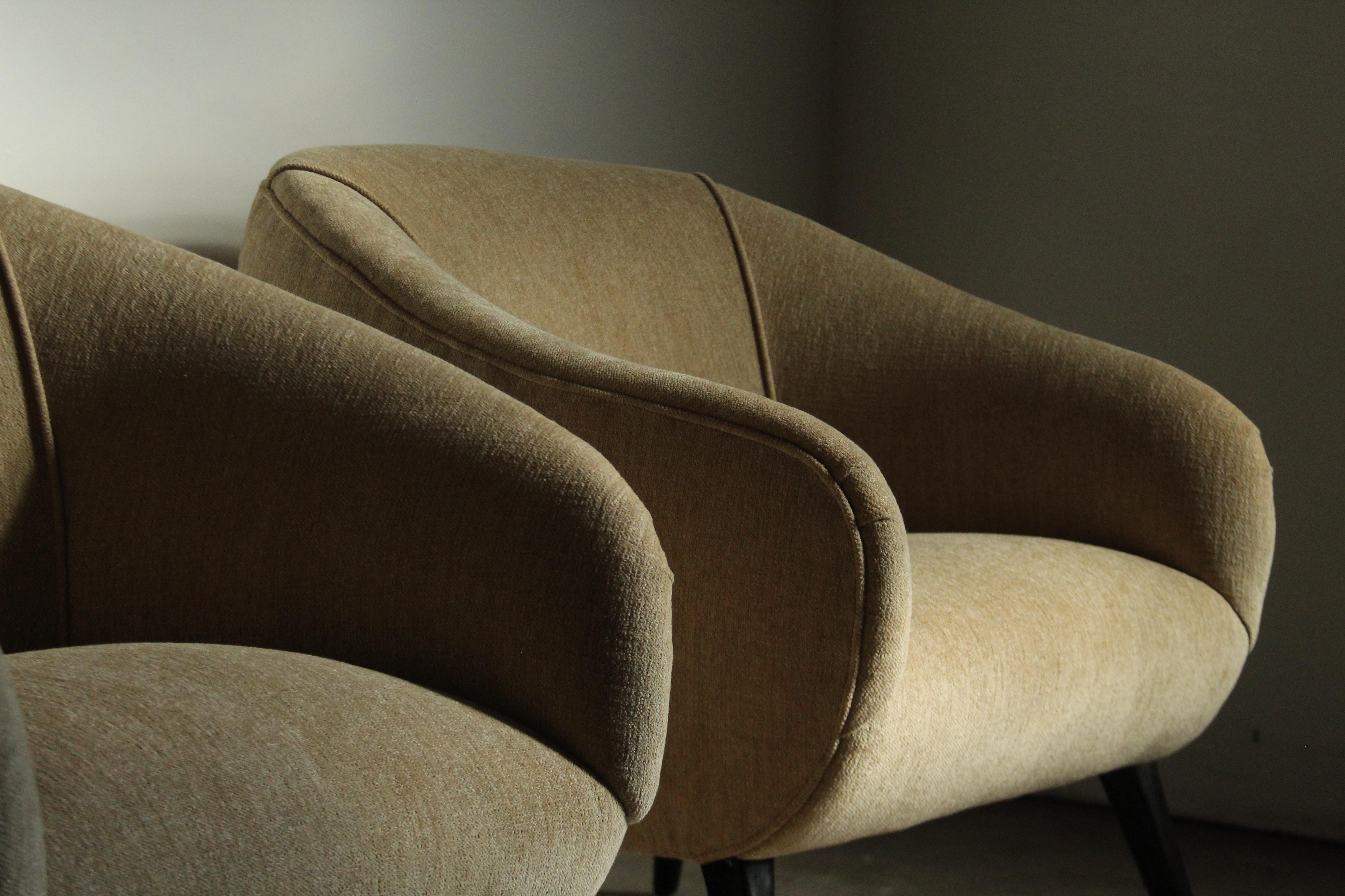 American Sherman Bertram Sculptural Lounge Chairs in Vintage Chenille, 1940s