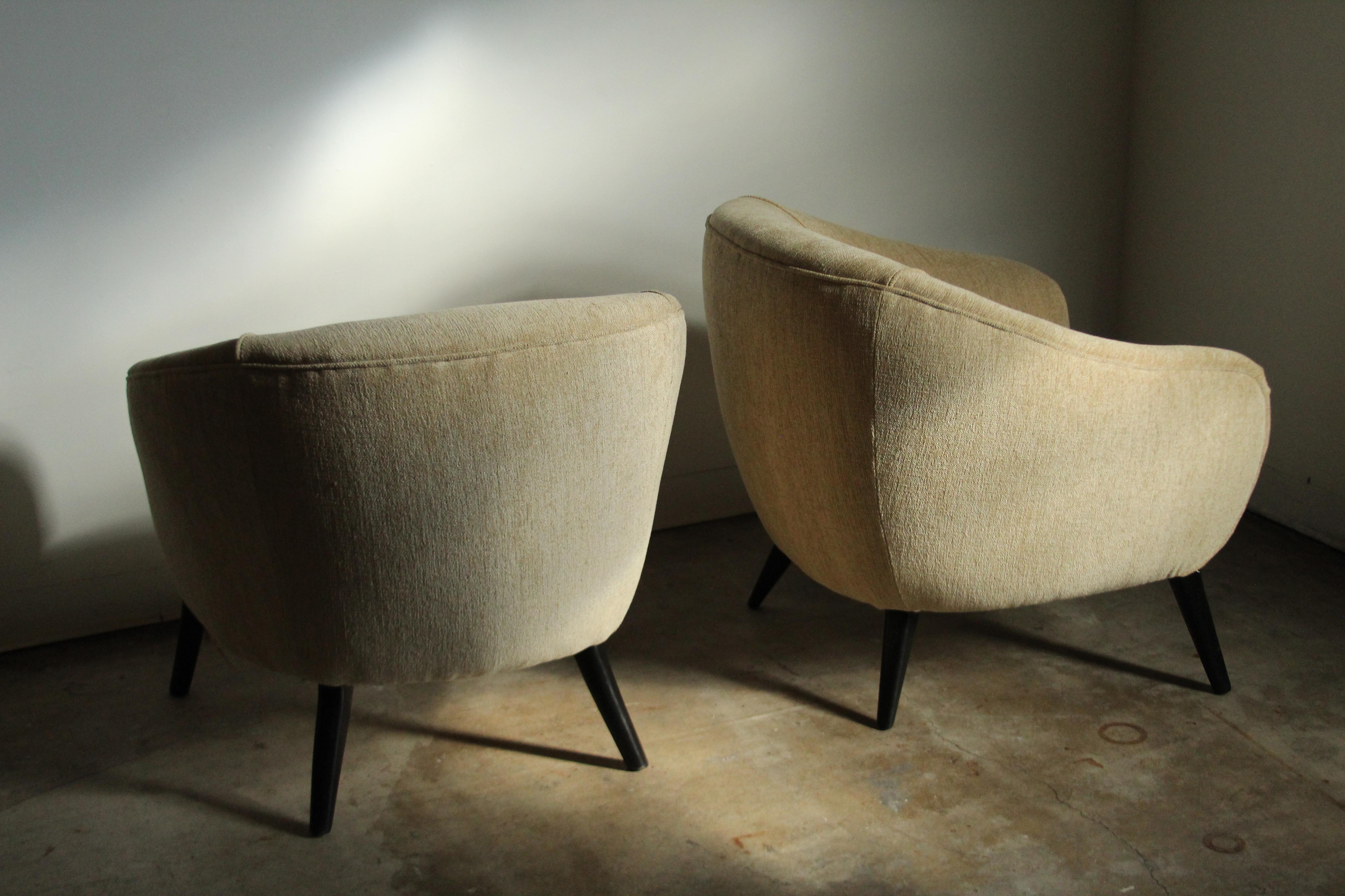 Sherman Bertram Sculptural Lounge Chairs in Vintage Chenille, 1940s In Good Condition In Coronado, CA
