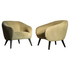 Sherman Bertram Sculptural Lounge Chairs in Vintage Chenille, 1940s