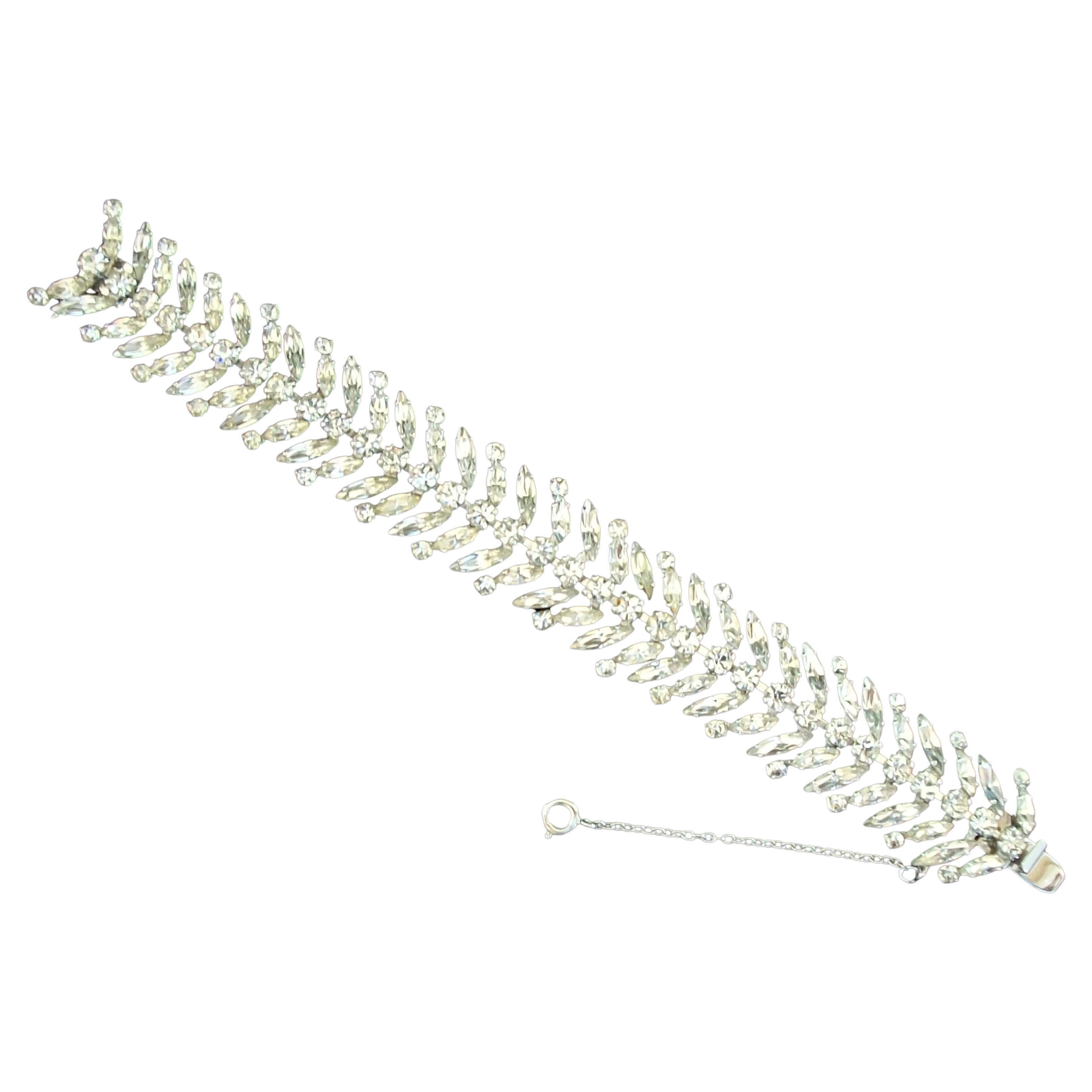 SHERMAN - Pulsera Diamanté Hoja de Laurel Vintage - Firmada - Canadá - Circa 1960's