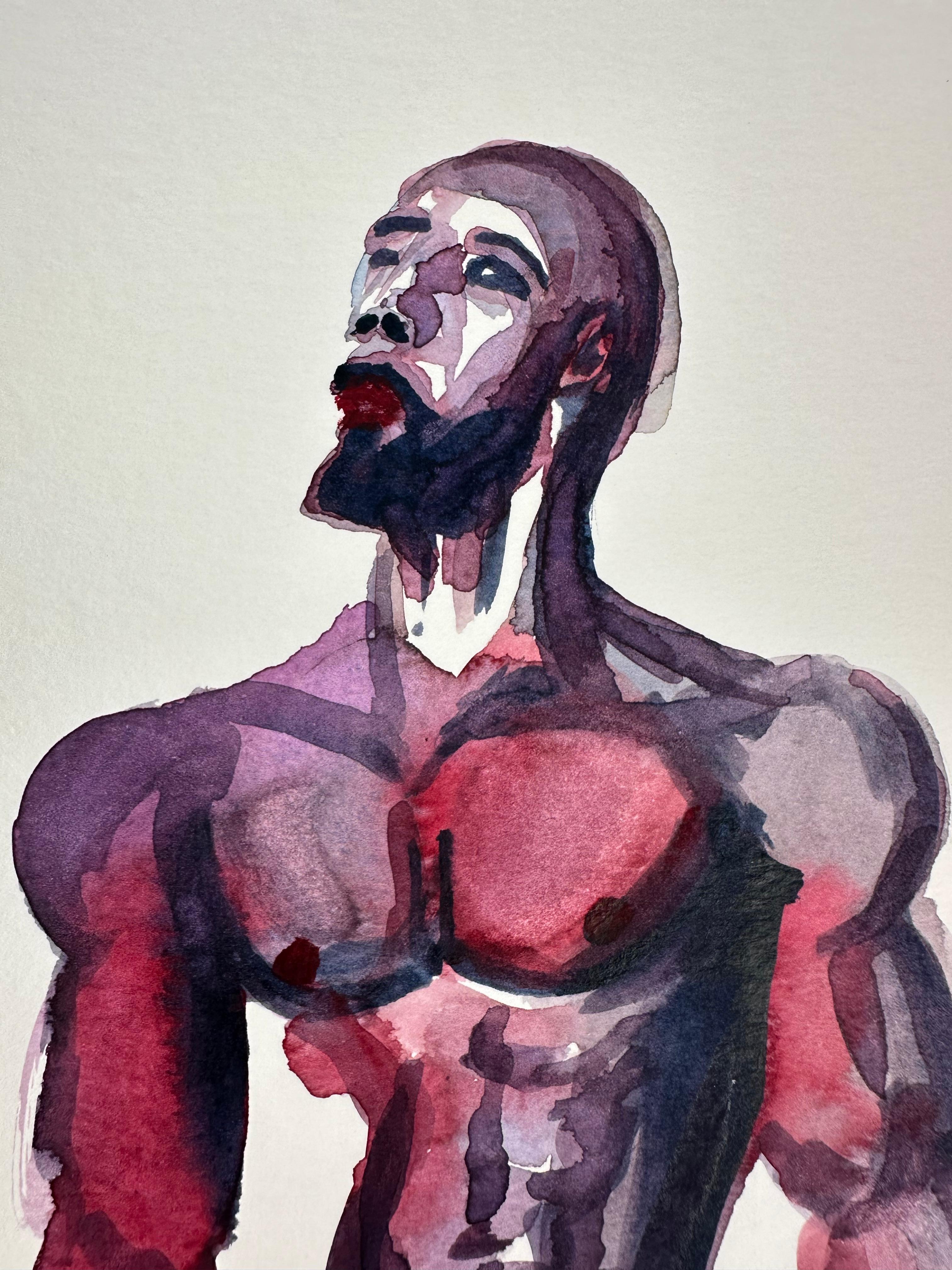 Purple (Black Male Nude) - Painting by Sherman Yee