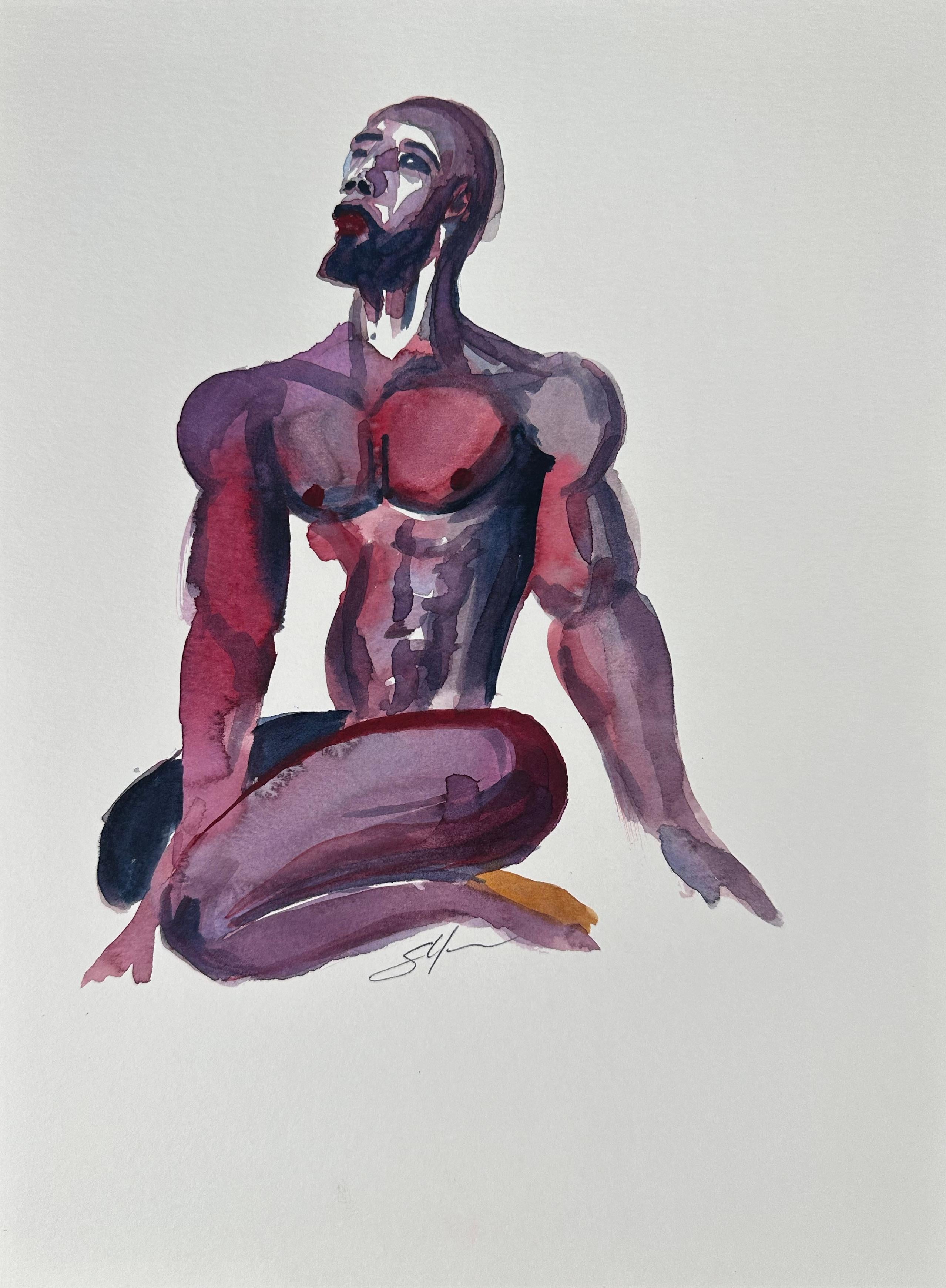 Sherman Yee Nude Painting - Purple (Black Male Nude)