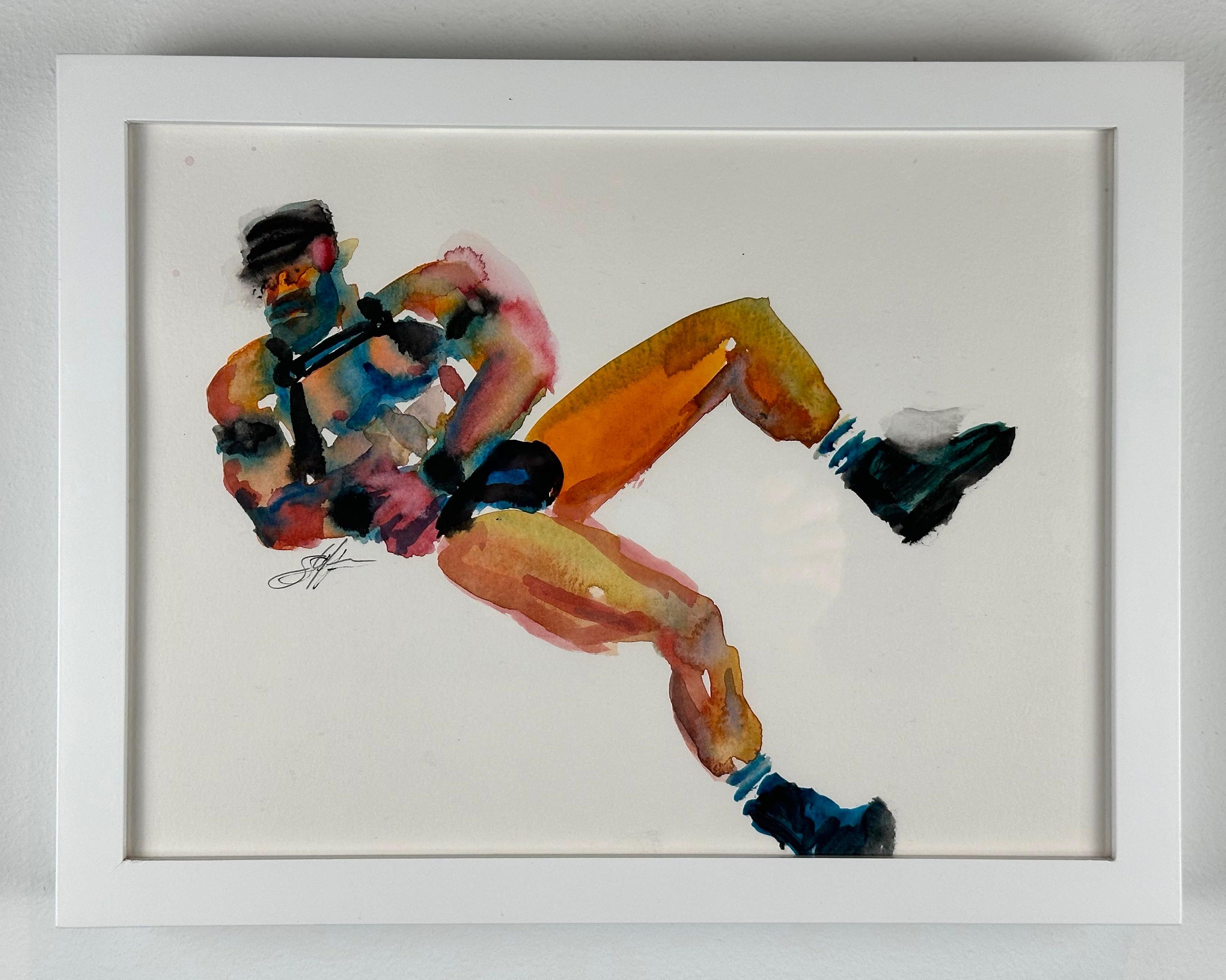 Untitled (Male Nude Leather Daddy) - Abstract Painting by Sherman Yee