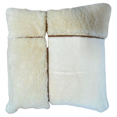 Sherpa Pillow with Black and Tan Back and Leather Cross Accent