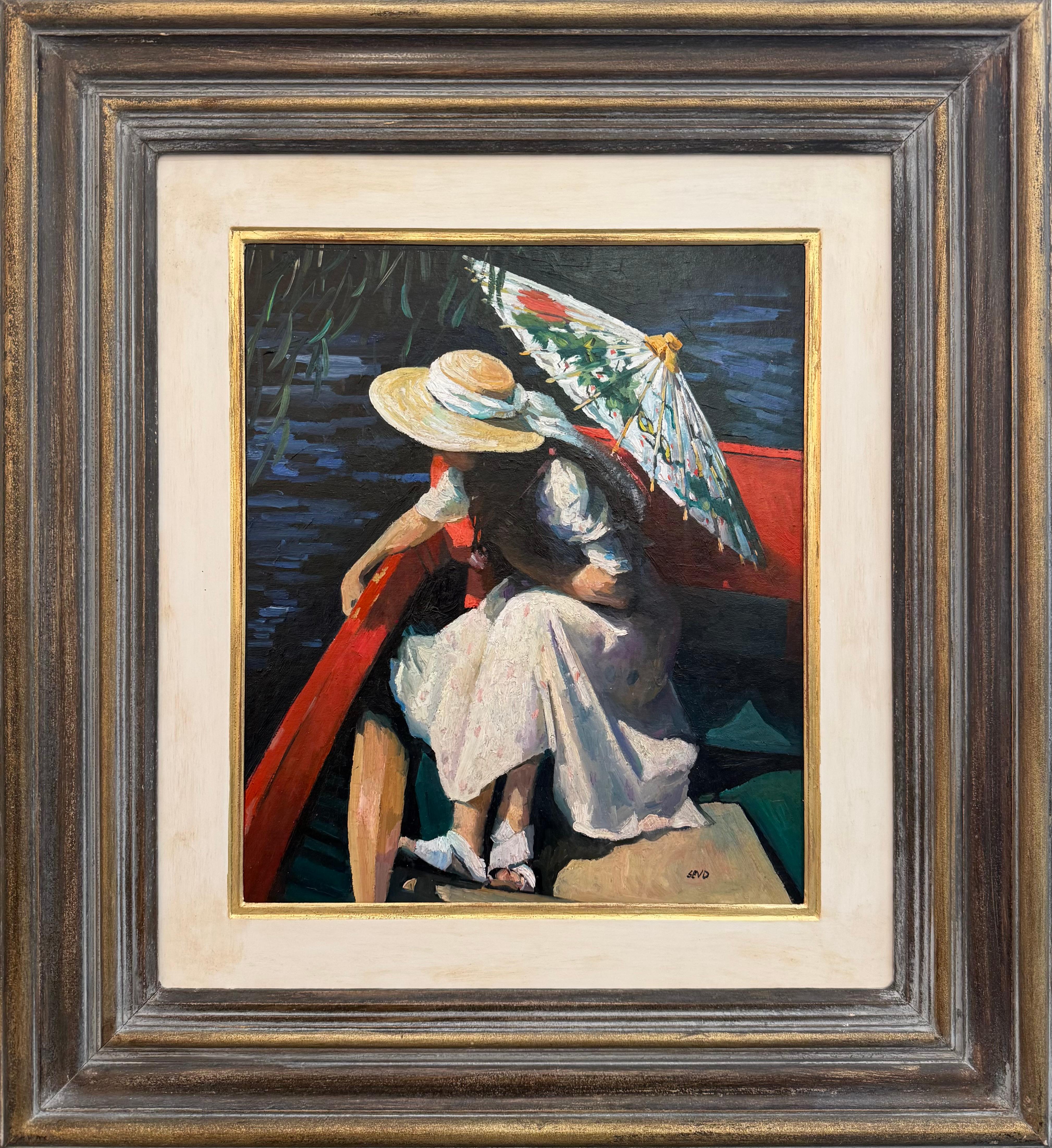 Figurative Painting Sherree Valentine Daines - Peinture à l'huile sur panneau de Henley, signée, encadrée, XXIe siècle