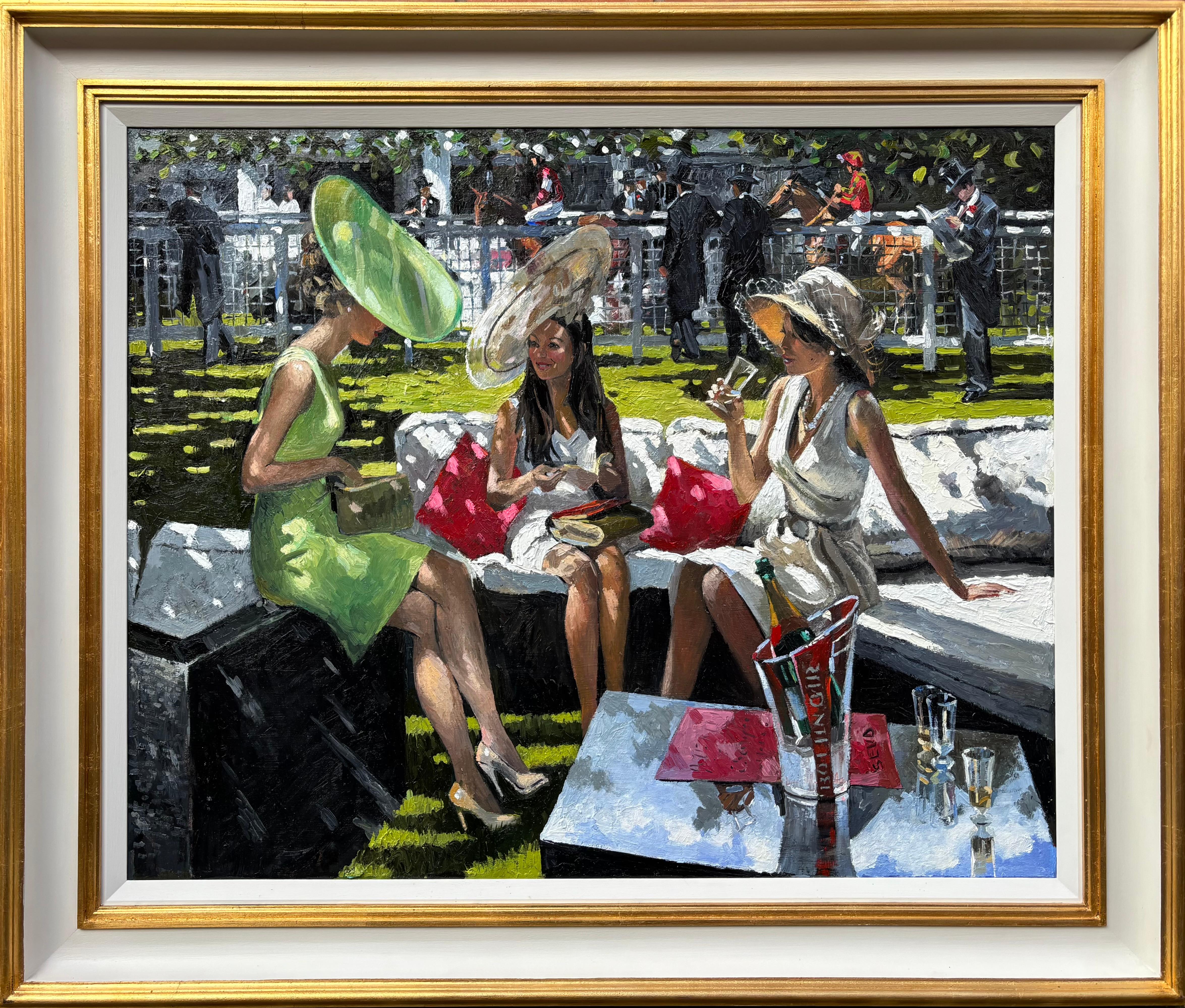 Race Day Celebrations - Impressionist Oil on Board, Late 20th Century