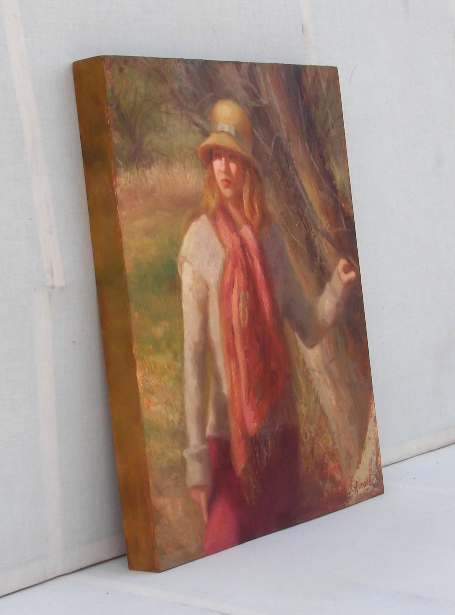 Autumn Afternoon, Oil Painting - Brown Figurative Painting by Sherri Aldawood