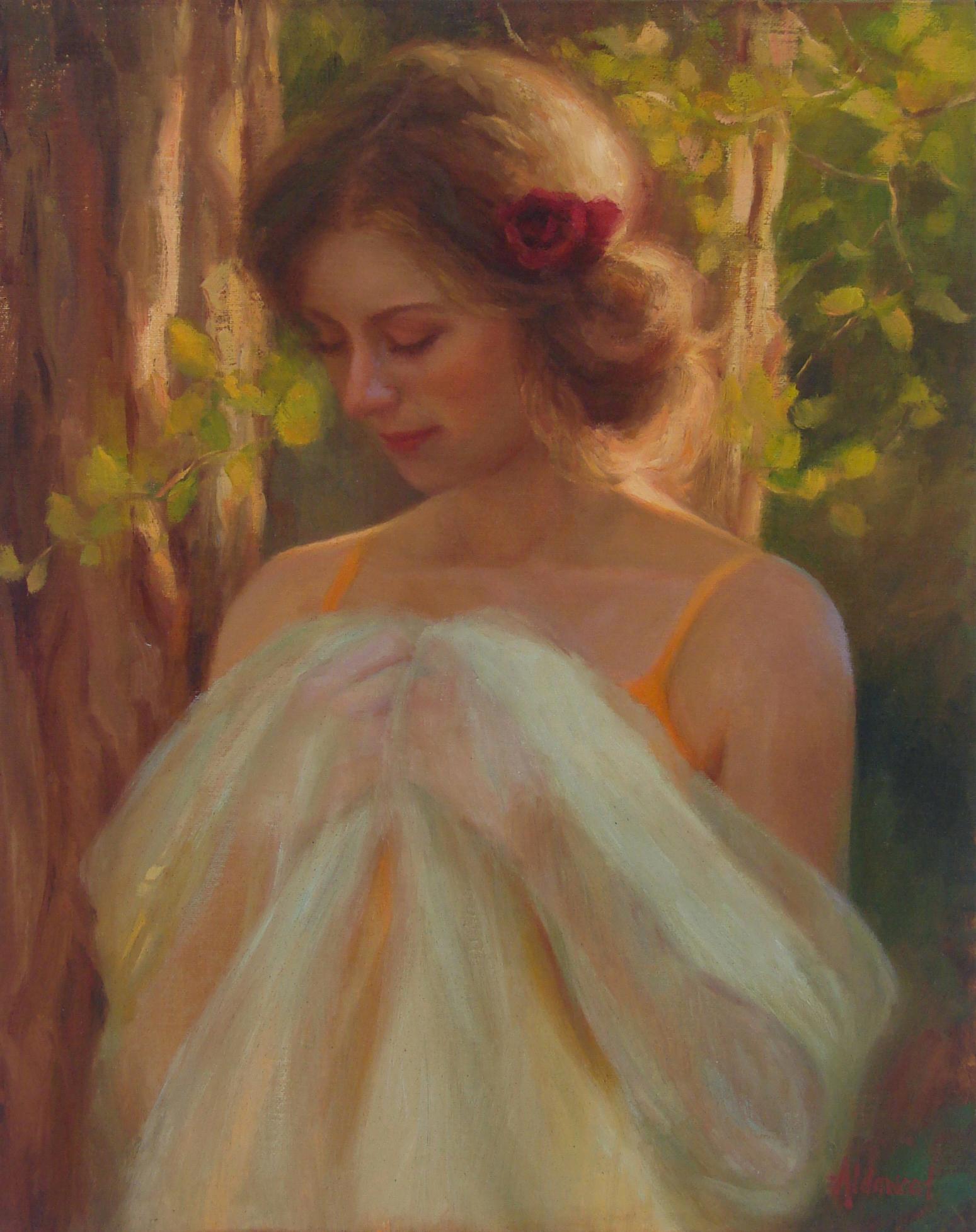 Sherri Aldawood Figurative Painting - Autumn Light, Oil Painting