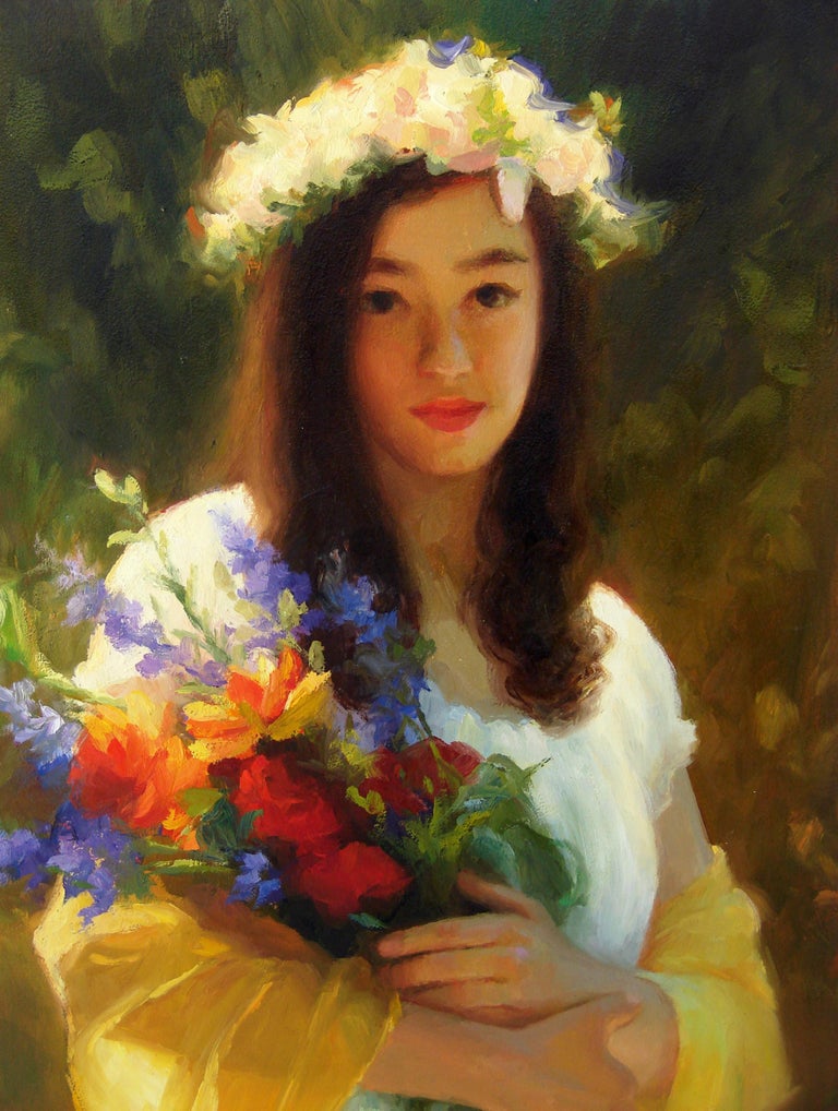 Sherri Aldawood Flower Girl, Oil Painting For Sale at 1stDibs