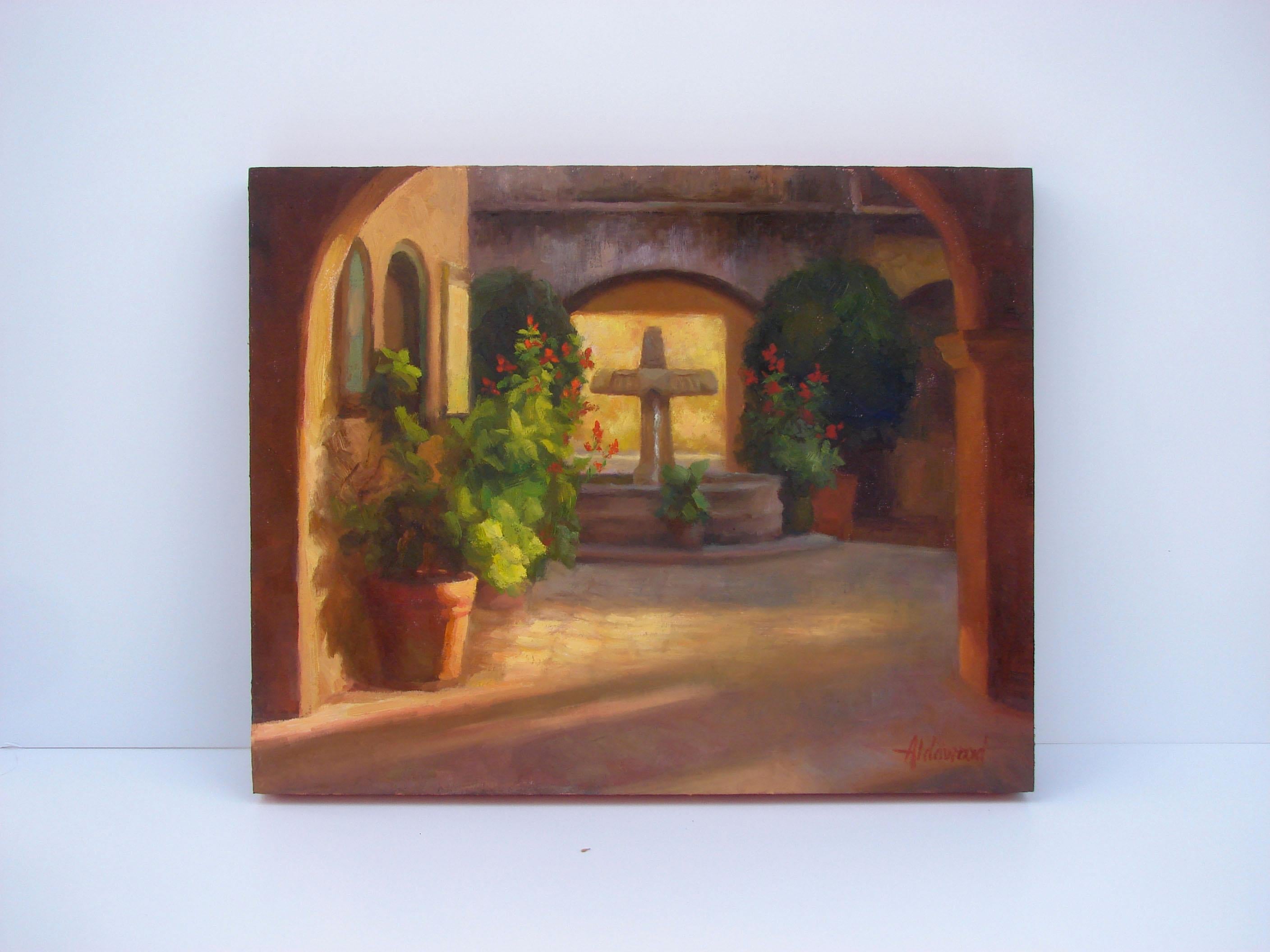 <p>Artist Comments<br />Artist Sherri Aldawood captured the morning sunlight falling across a courtyard in Tlaquepaque in Sedona, AZ. During the day, the outdoor market bustles with visitors from all over the world. Sherri chose this early moment in
