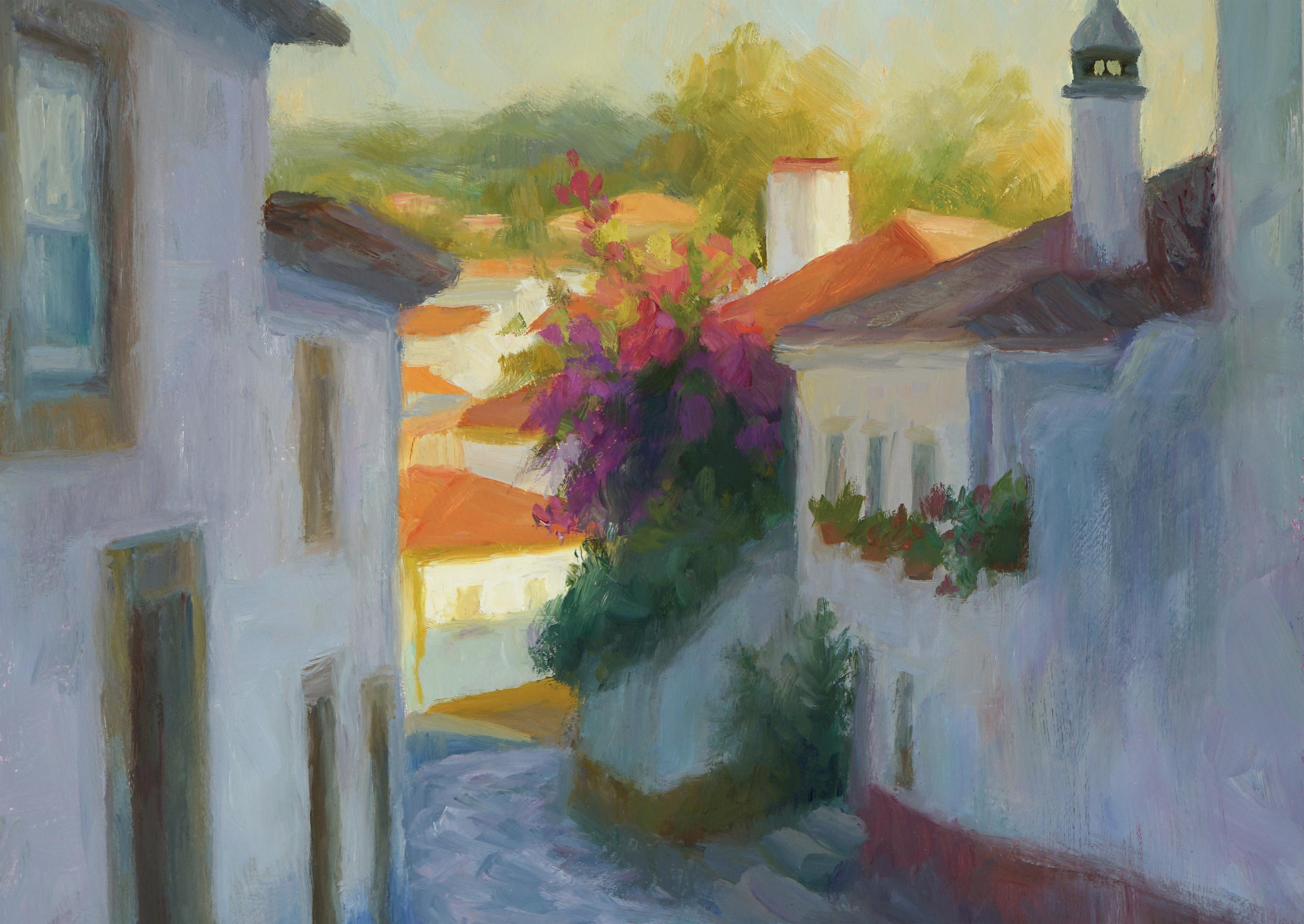 Atardecer en Obidos, Pintura al Óleo - Interior Painting Gris de Sherri Aldawood