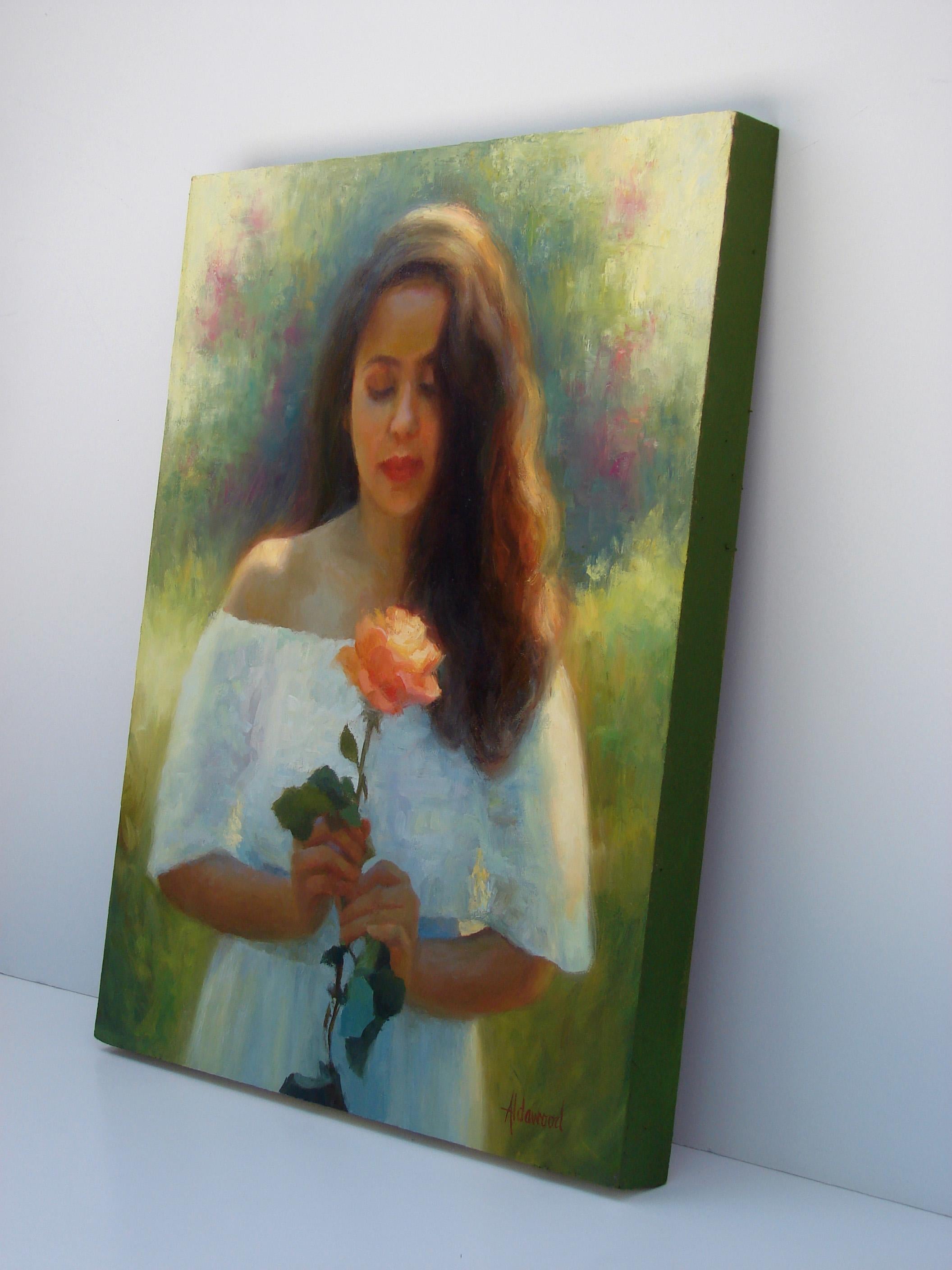Una rosa perfetta, pittura a olio - Painting di Sherri Aldawood