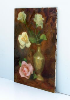 Roses in Brass Vase, Oil Painting