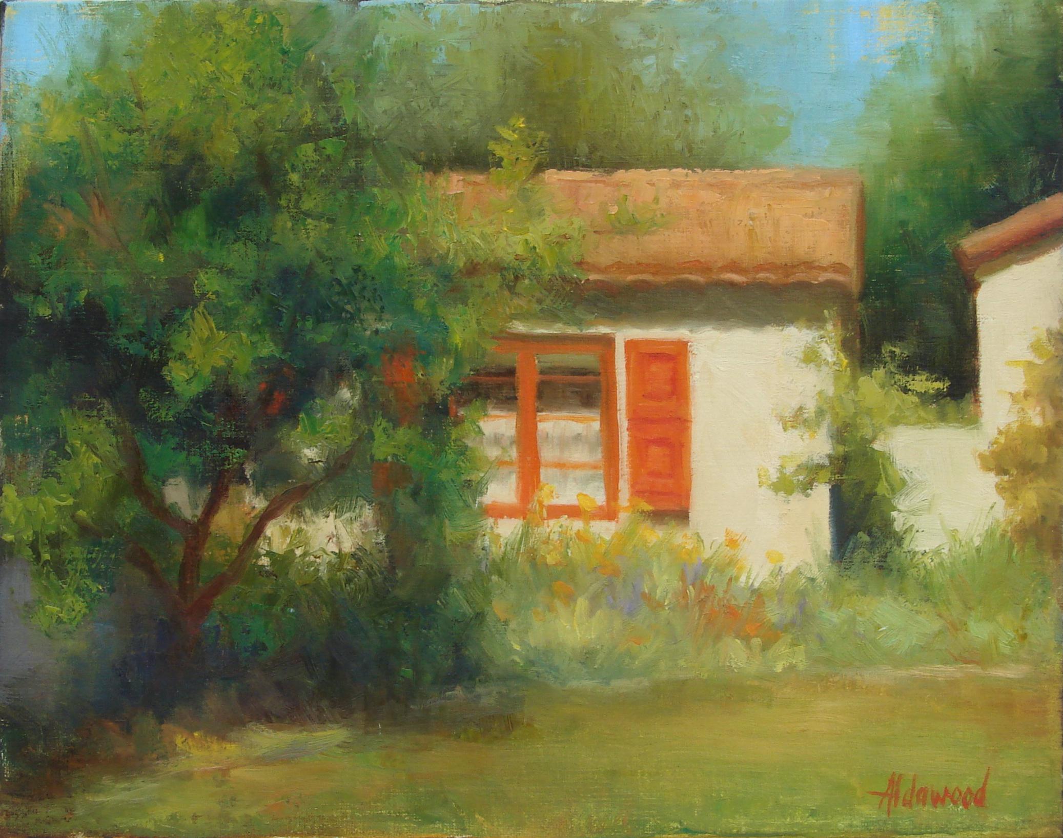 Sherri Aldawood Landscape Painting - San Diego Cottage, Oil Painting
