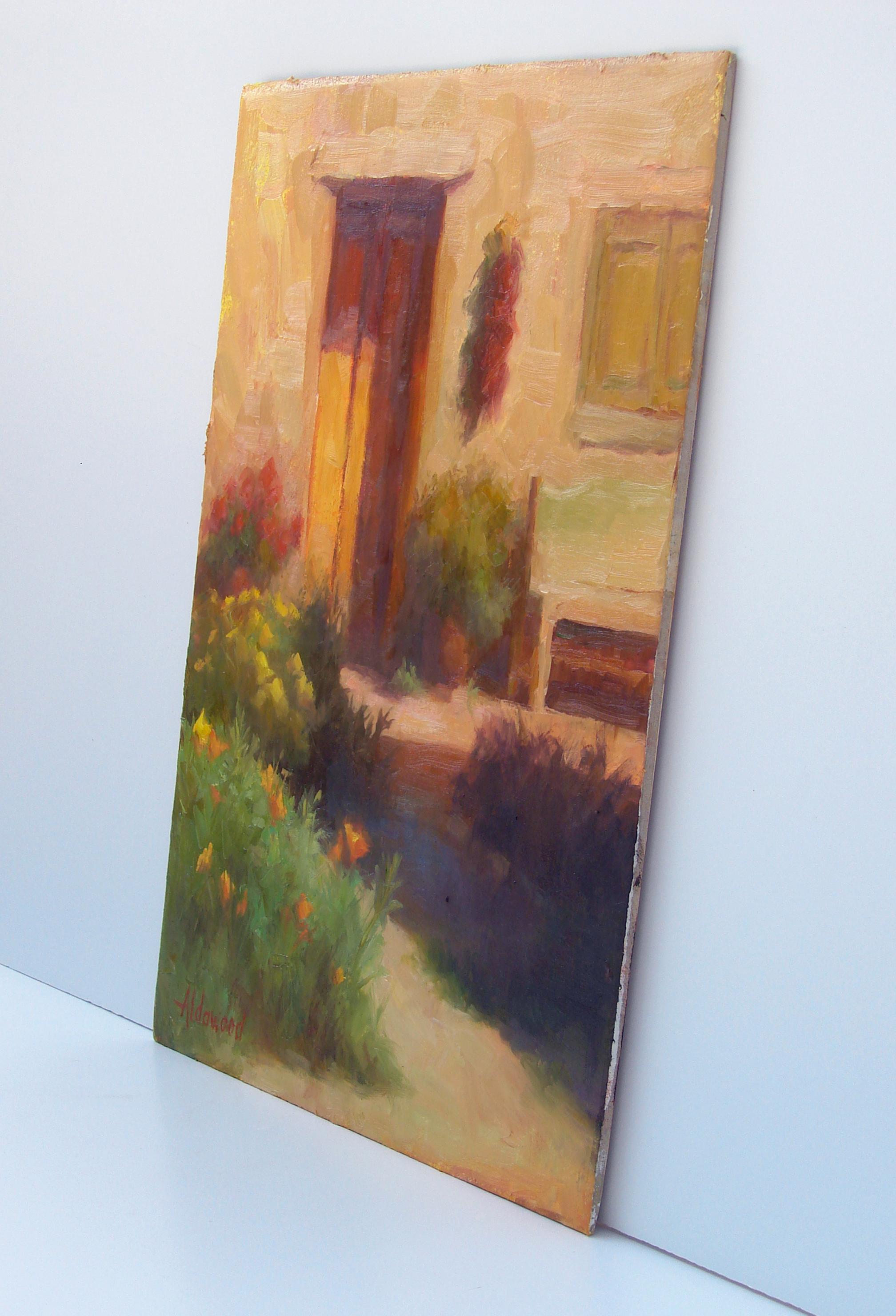 Taos Sunlight, Oil Painting - Brown Interior Painting by Sherri Aldawood