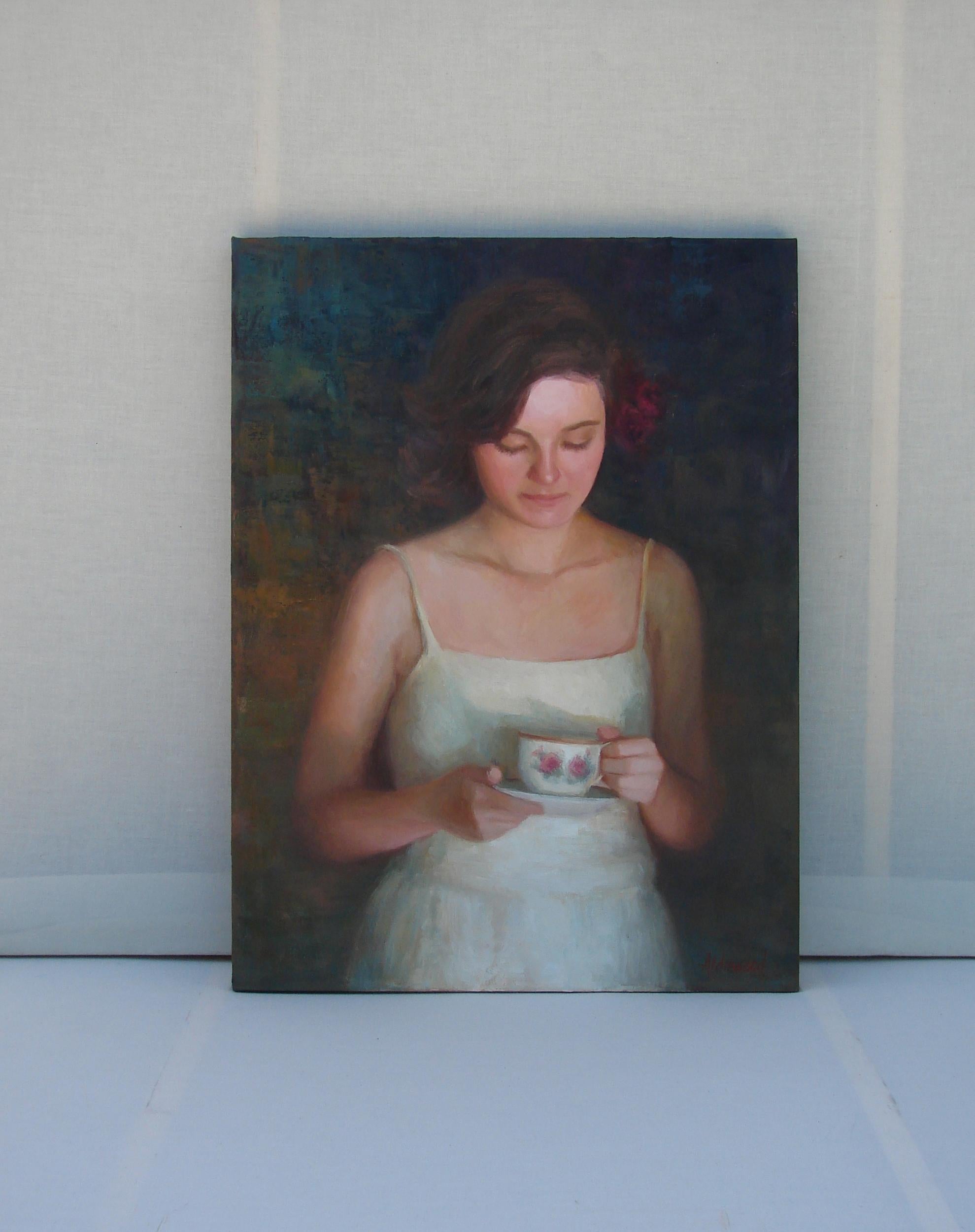 <p>Artist Comments<br />In this piece I wanted to convey the feeling of quiet contemplation that I saw in my model, Mina. This piece is on gallery wrapped linen canvas and the painting continues around the sides. It comes varnished and ready to