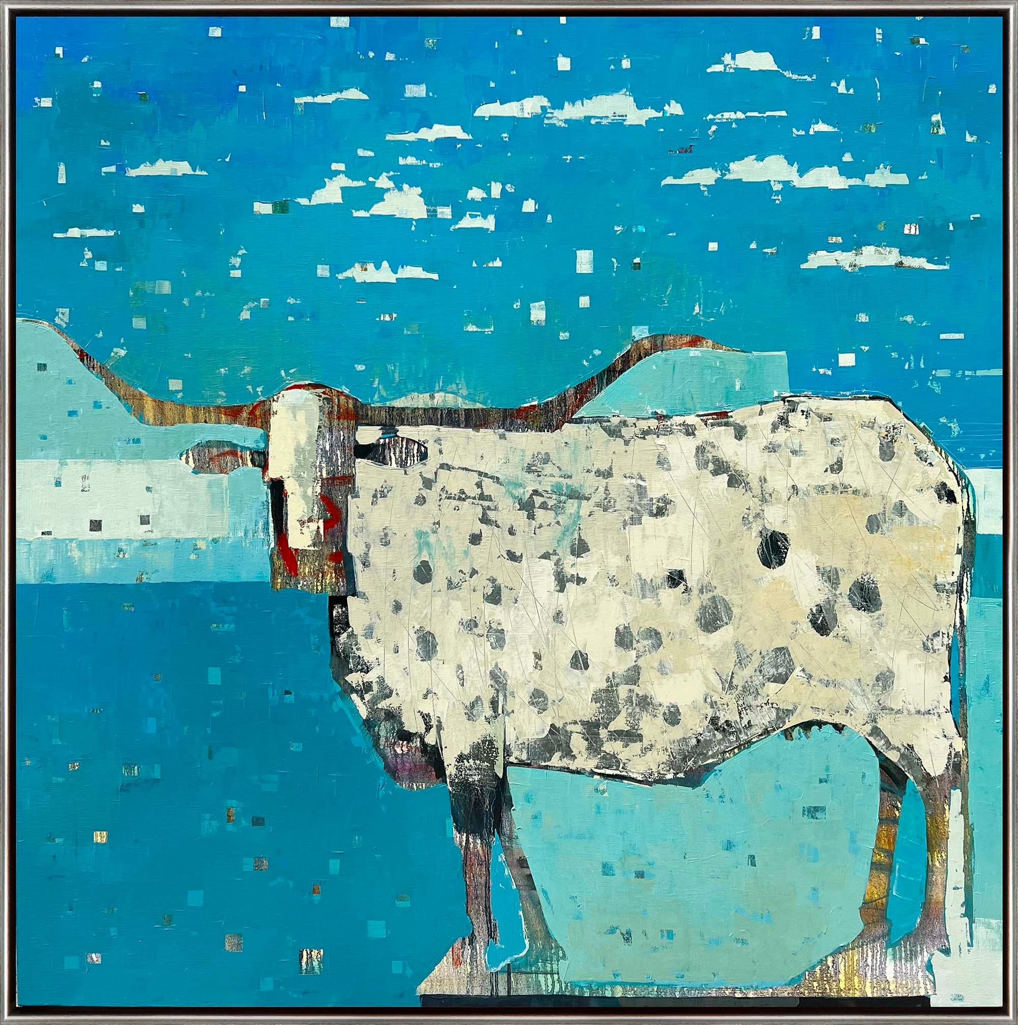 "Visión nublada" Pintura al óleo sobre lienzo enmarcada Longhorn contemporáneo - Painting de Sherri Belassen
