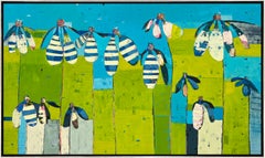 "Field Day" Paesaggio floreale astratto contemporaneo con cornice olio su tela
