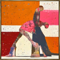 "Improv" Contemporary Abstract Dancing Couple Oil and Oil Stick on Canvas