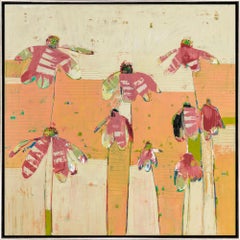"Soil Ties" Contemporary Abstracted Floral Landscape Framed Oil on Canvas
