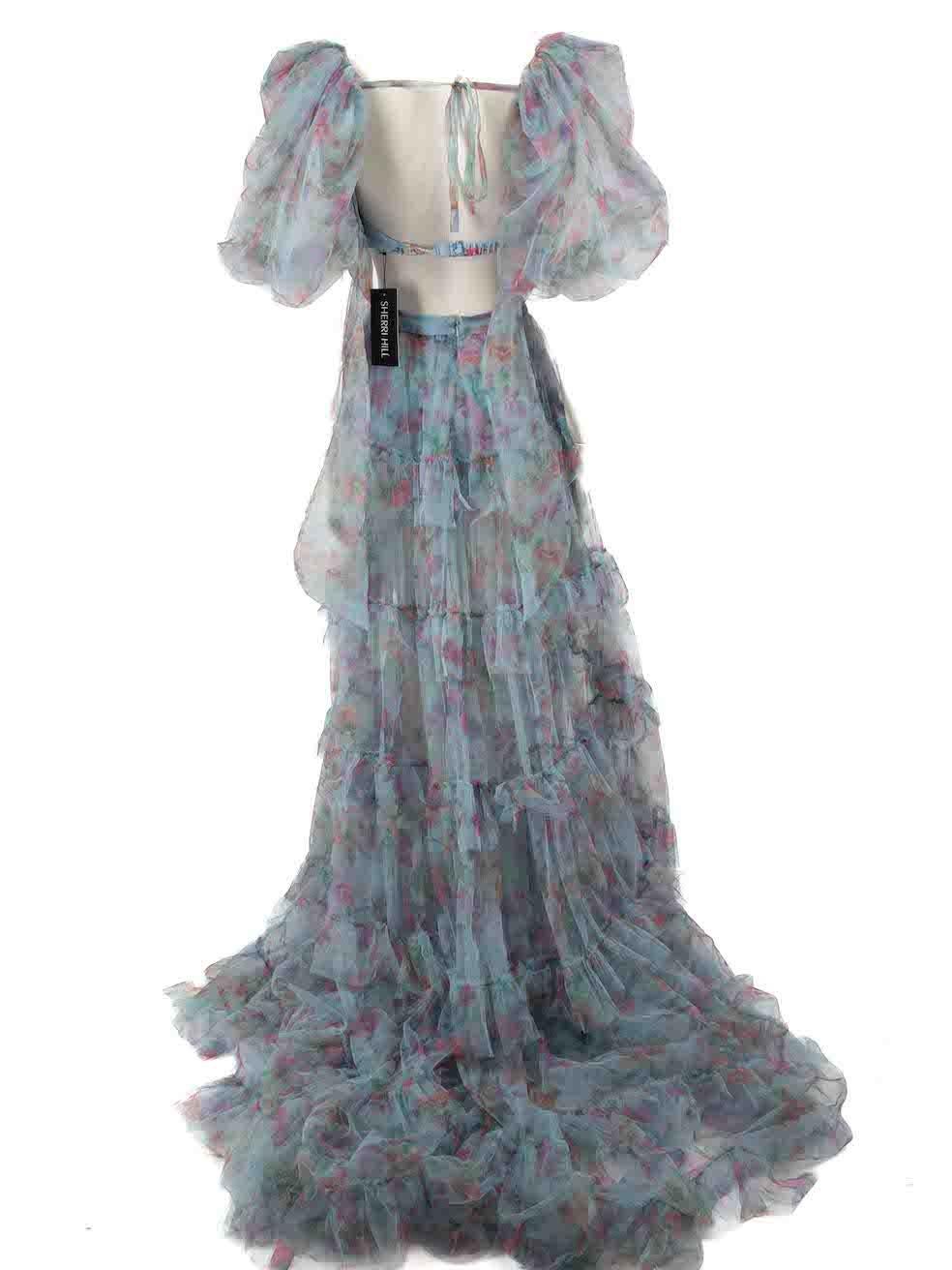 Gray Sherri Hill Floral Print Top & Skirt Co-ord Size XS For Sale