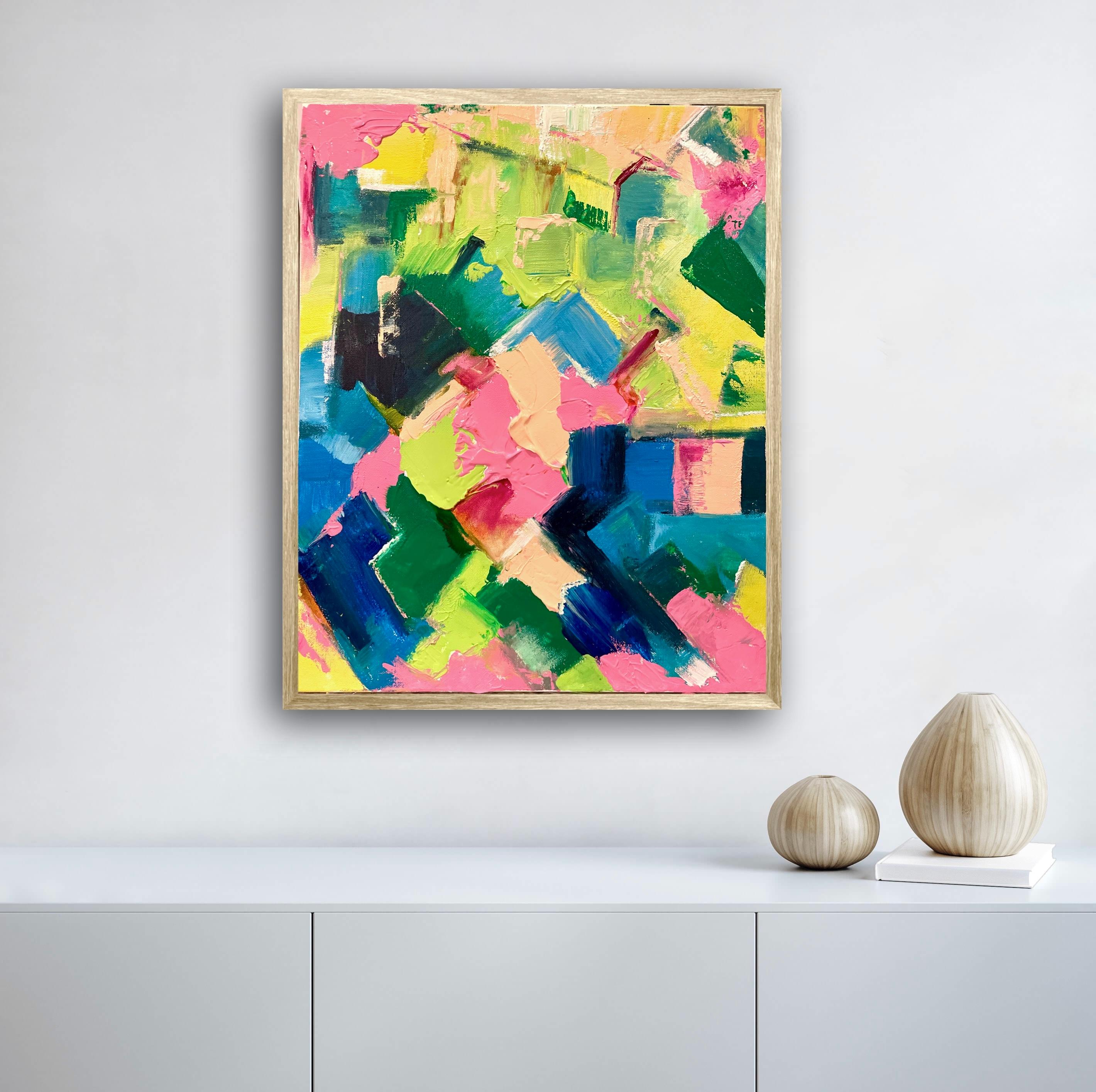 Posto felice - Pittura acrilica astratta colorata e allegra - Painting di Sherri Springer