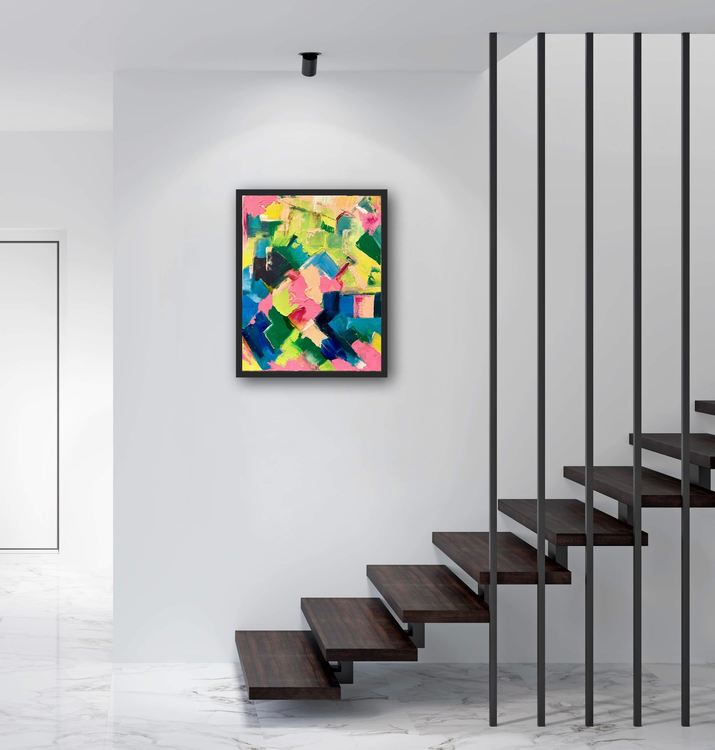 Posto felice - Pittura acrilica astratta colorata e allegra - Painting Astratto di Sherri Springer