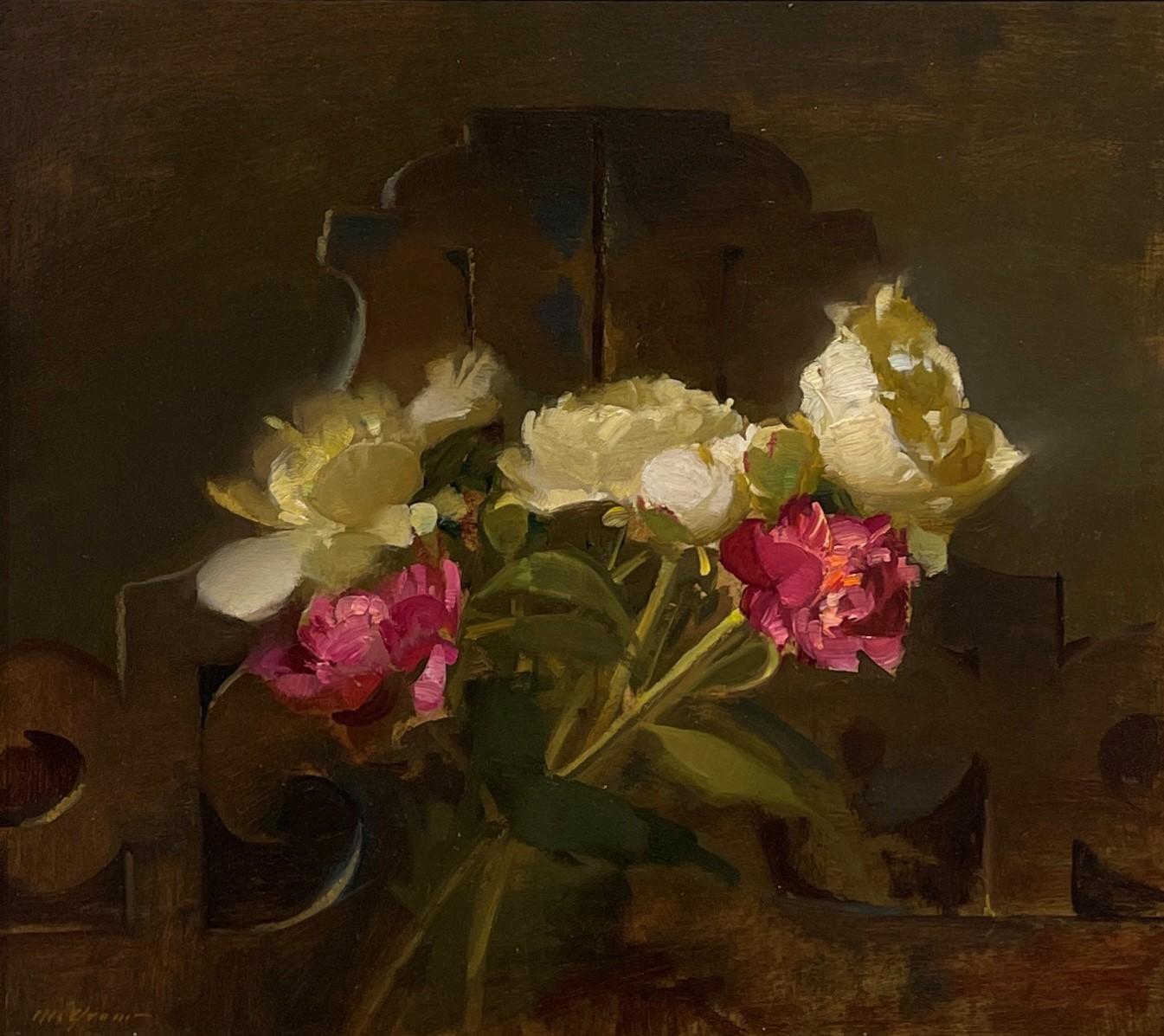 "Architektur
Pfingstrosen" (2025) Original Realistisches Blumenstillleben Ölgemälde