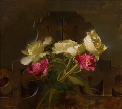 "Architettura e Peonie" (2025) Pittura ad olio originale realista di natura morta floreale