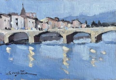 Arno at Dusk, Florence, Italy by Sherrie Russ Levine, Framed Landscape Painting