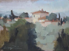 Villa with a View by Sherrie Russ Levine, Framed Landscape Painting, European