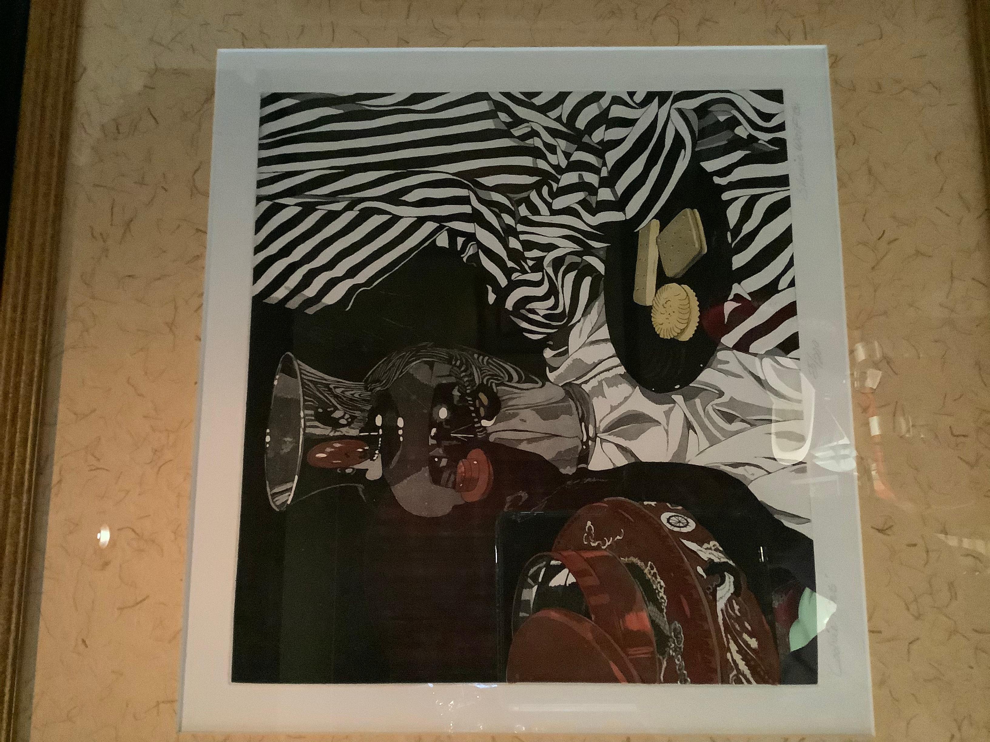 Sherrie Wolf Stripes and Pear Cookie Tin Still Life signée et numérotée Aqua Tint  en vente 3