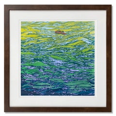 Wild Dreams EV 5/20 (Reduction linocut of water landscape with waves & fowl)