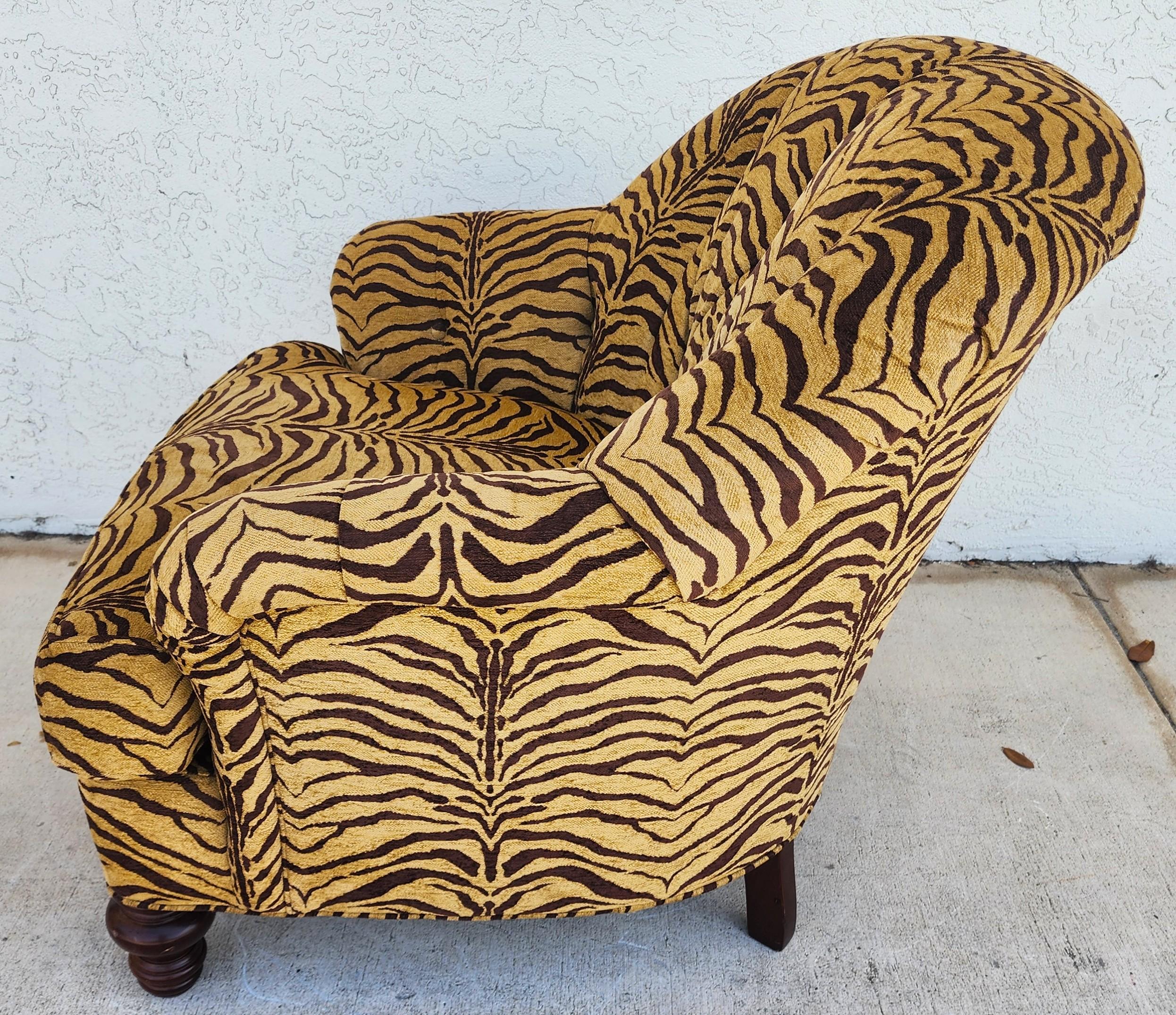 Sherrill Armchair Tufted Animal Print Arm Covers For Sale 7