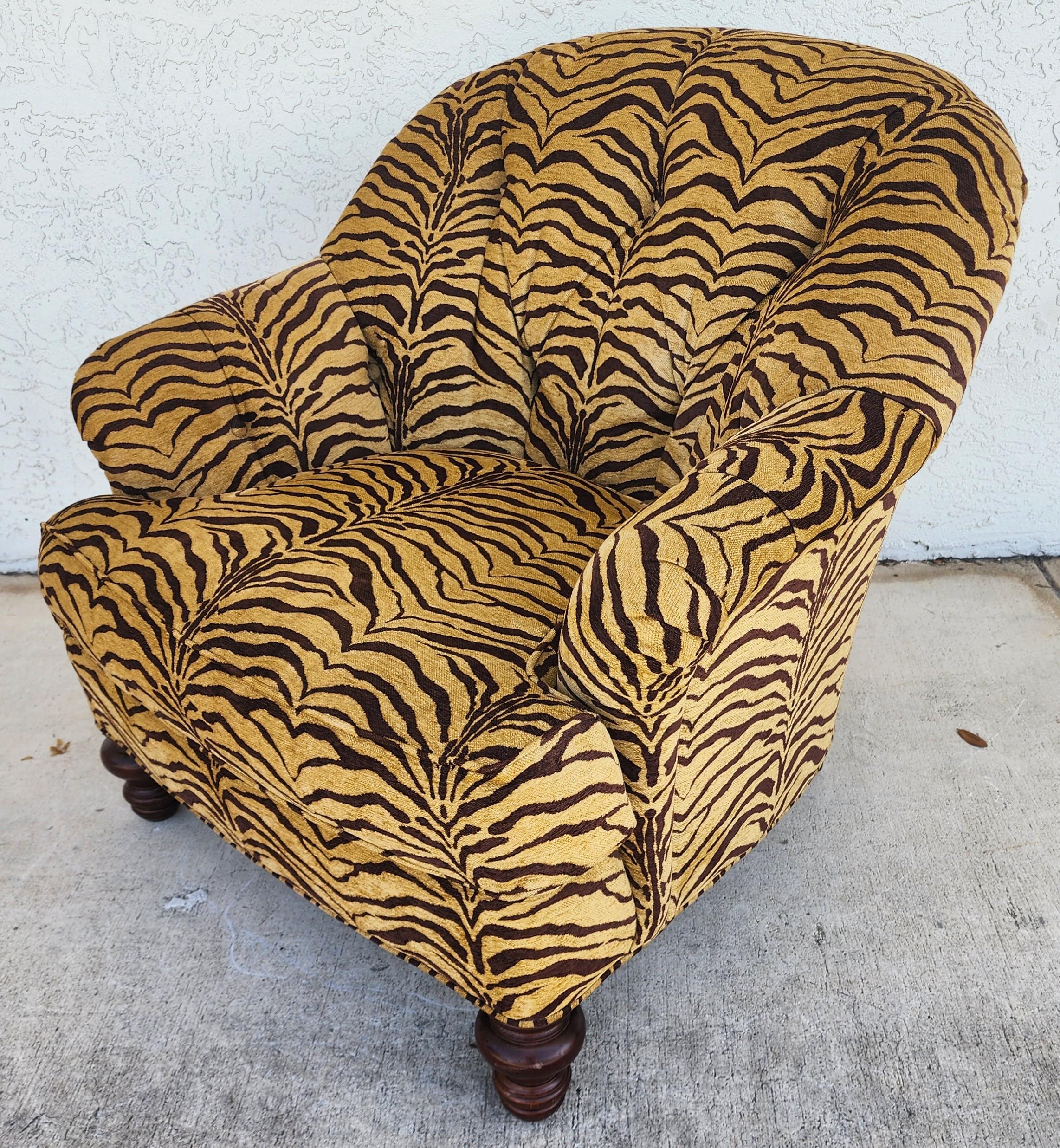 Sherrill Armchair Tufted Animal Print Arm Covers For Sale 8