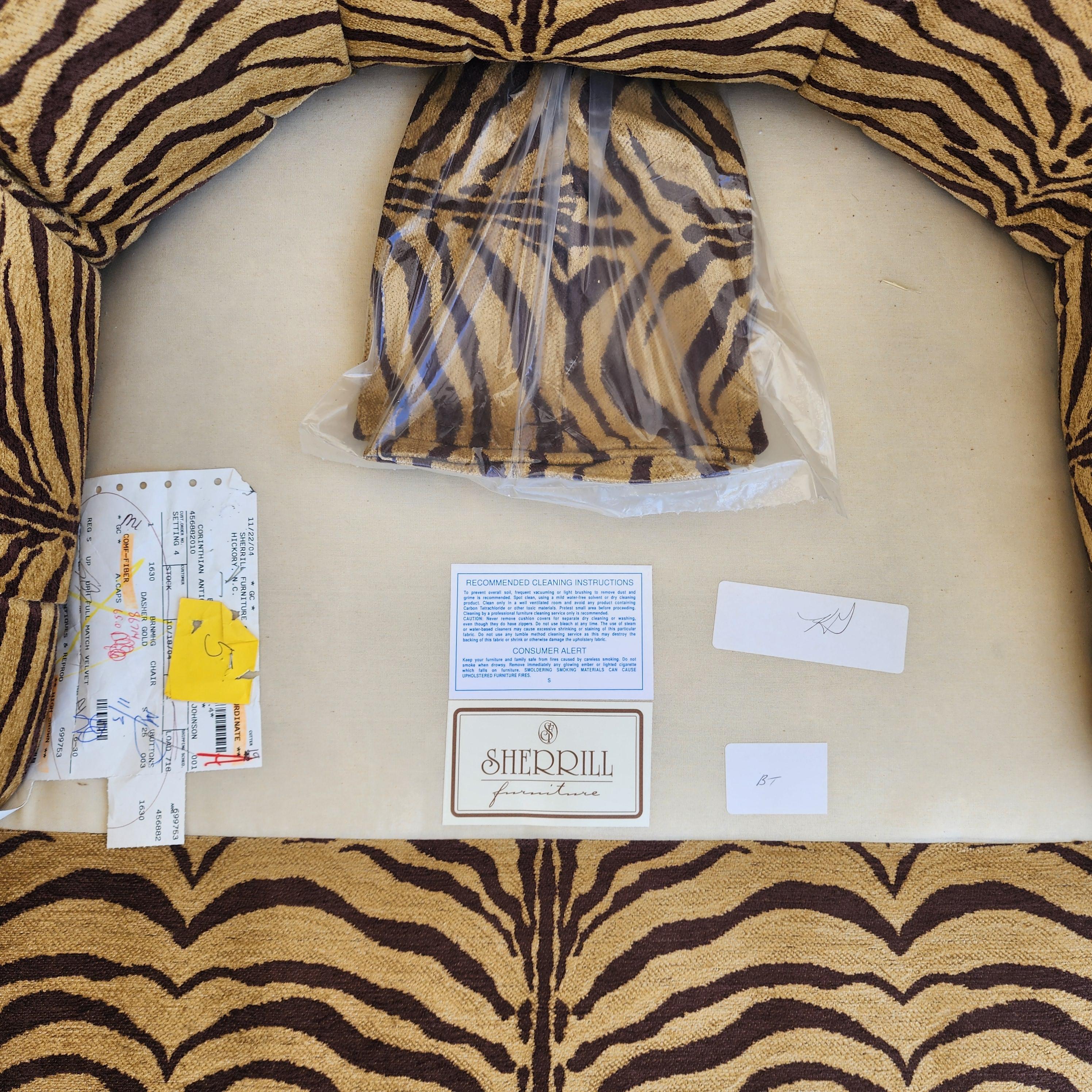 Sherrill Armchair Tufted Animal Print Arm Covers For Sale 9