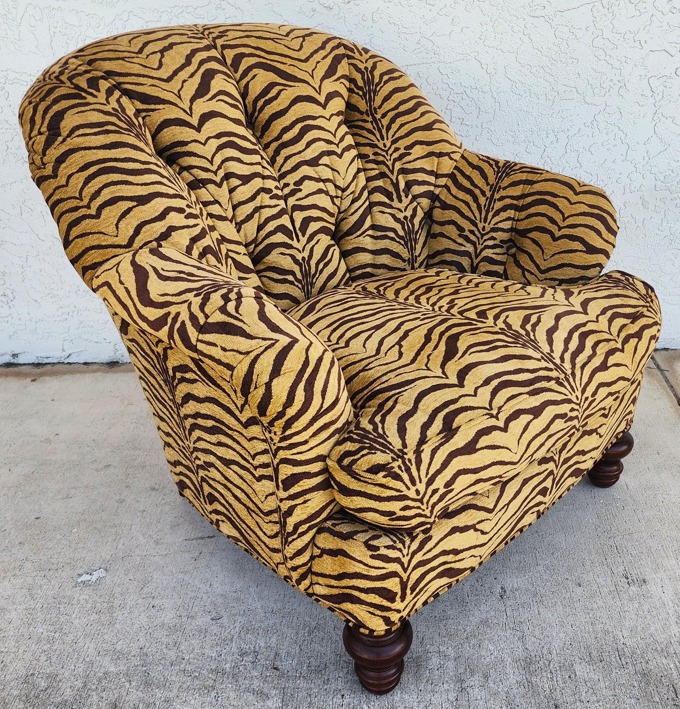 Sherrill Armchair Tufted Animal Print Arm Covers For Sale 2