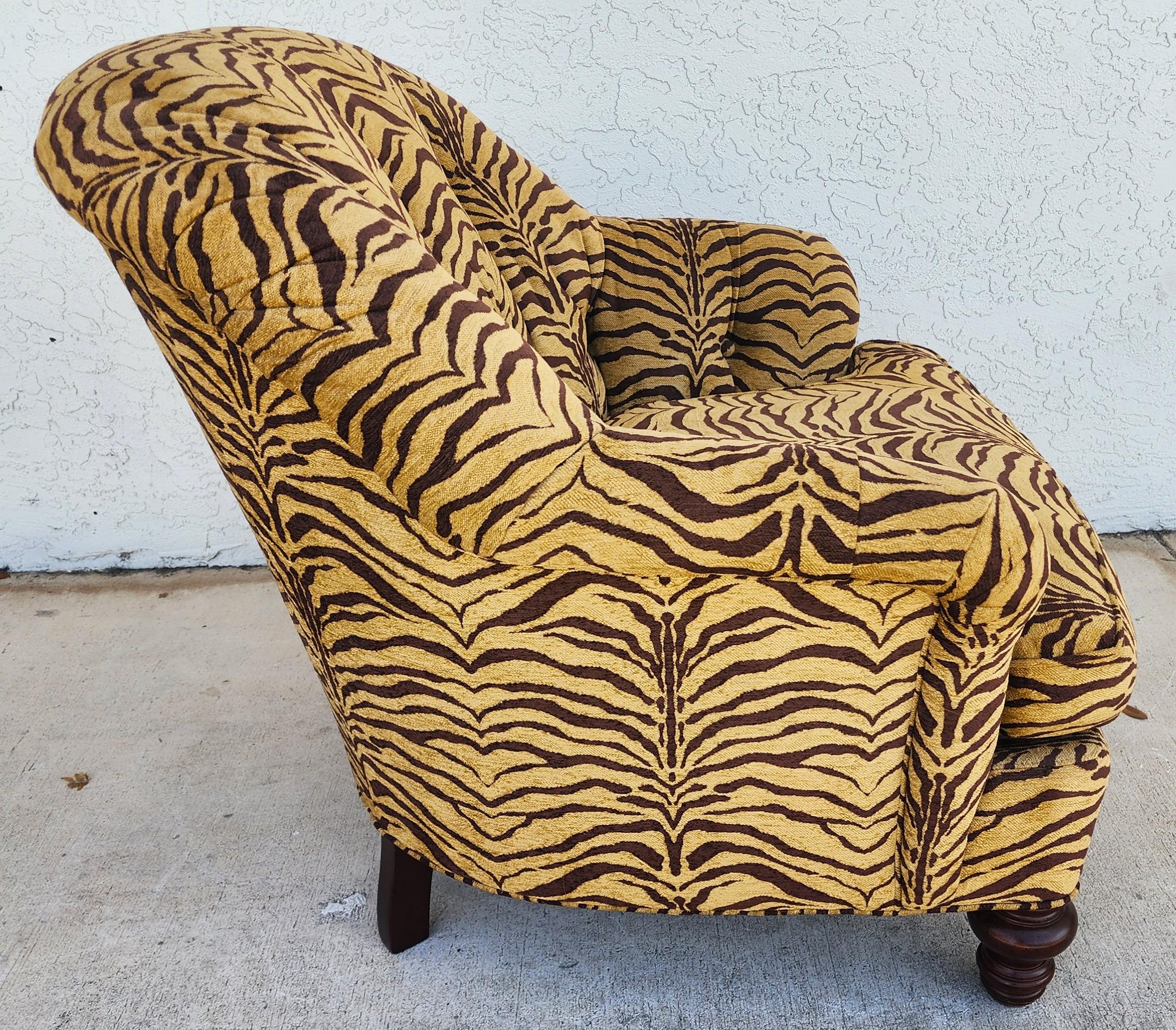 Sherrill Armchair Tufted Animal Print Arm Covers For Sale 3