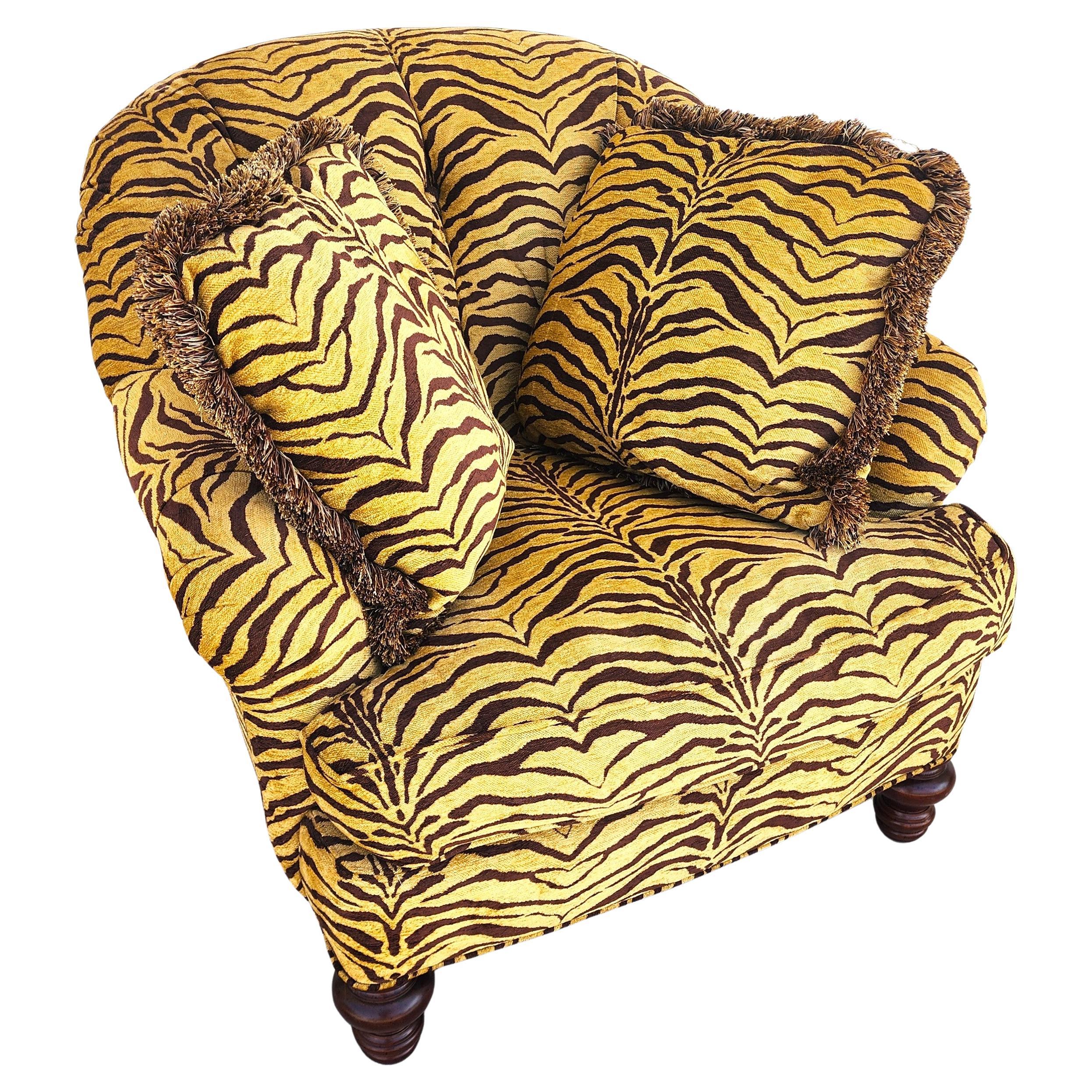 Sherrill Armchair Tufted Animal Print Arm Covers For Sale