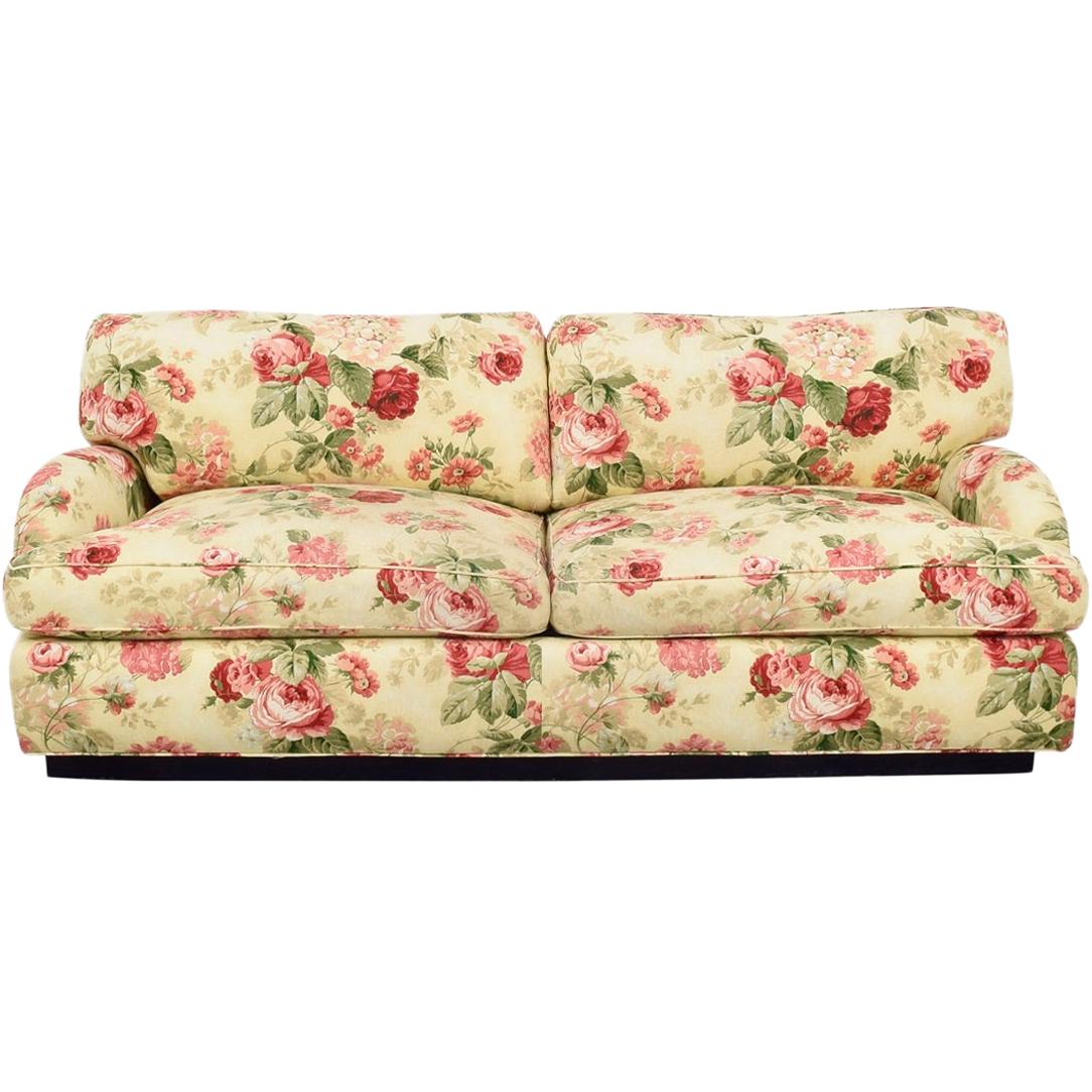 Sherrill Custom English Rose Two-Cushion Rolled Arm Sofa, Plinth Base, Loveseat