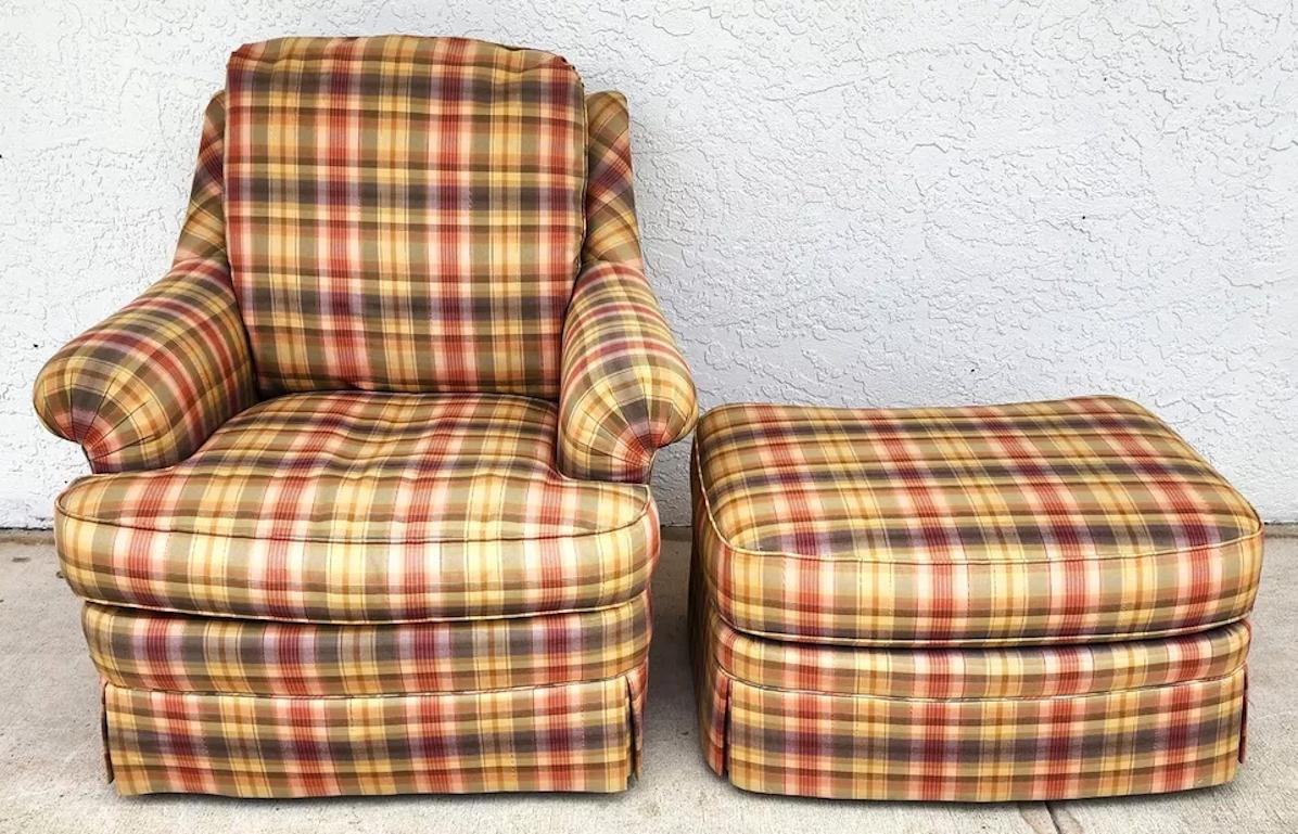 Late 20th Century Sherrill English Country Club Chair & Ottoman For Sale