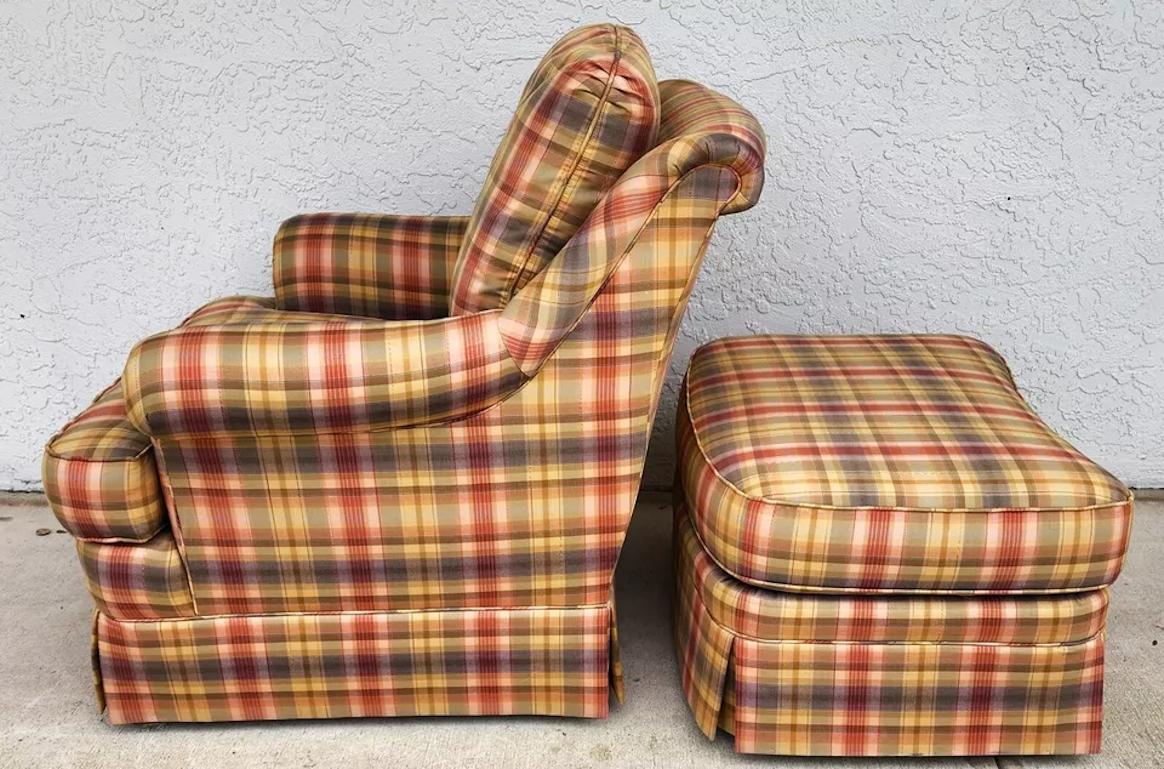 Cotton Sherrill English Country Club Chair & Ottoman For Sale